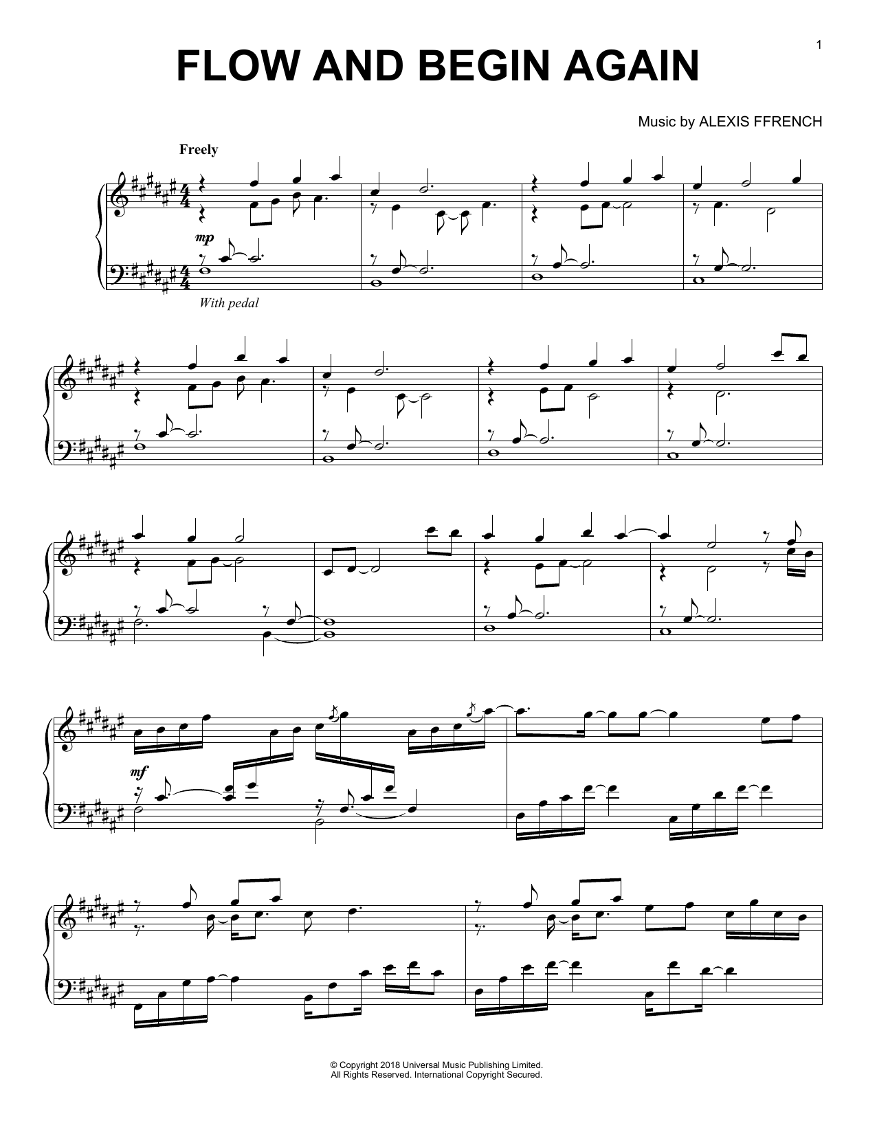 Download Alexis Ffrench Flow And Begin Again Sheet Music and learn how to play Piano Solo PDF digital score in minutes