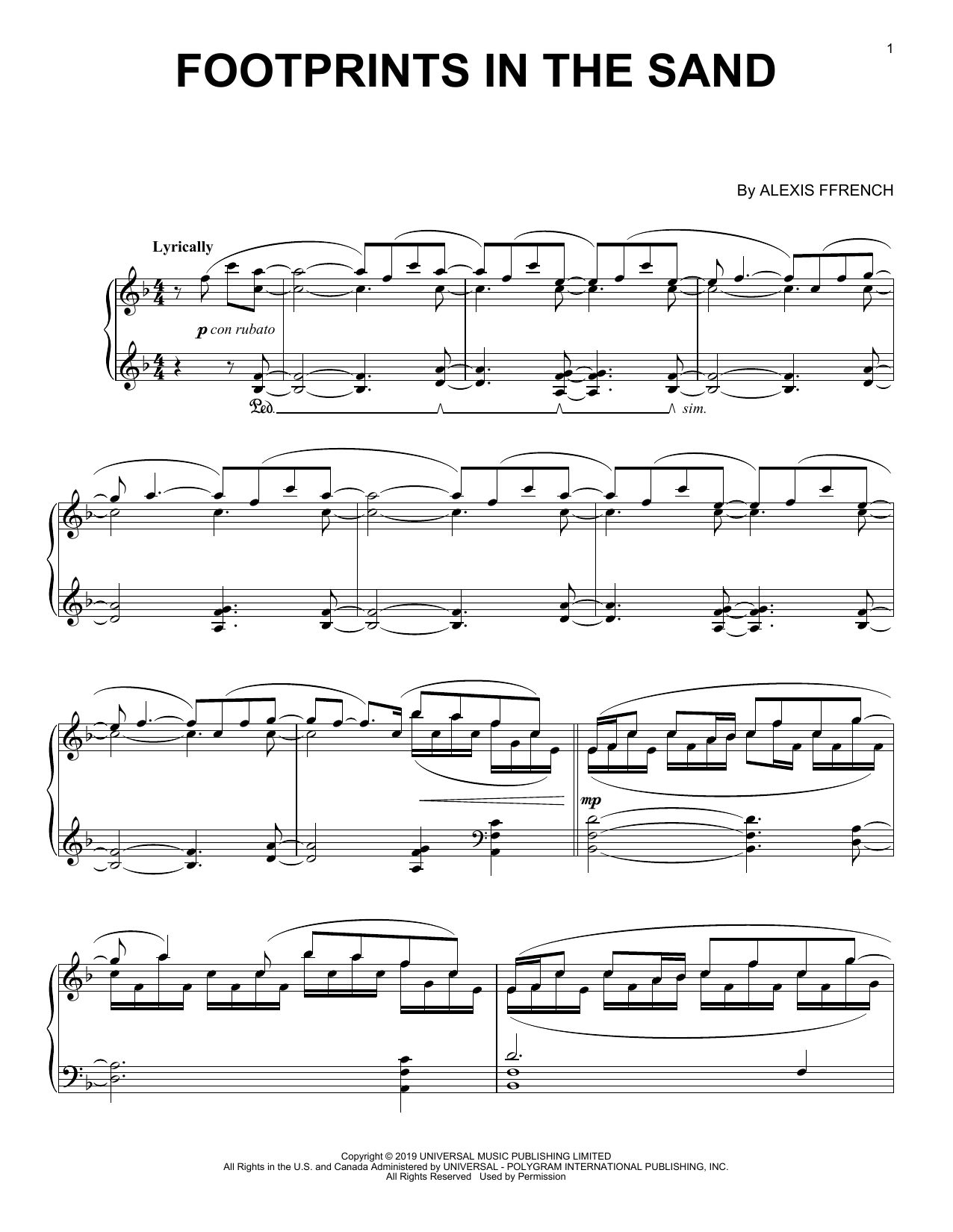 Download Alexis Ffrench Footprints In The Sand Sheet Music and learn how to play Piano Solo PDF digital score in minutes