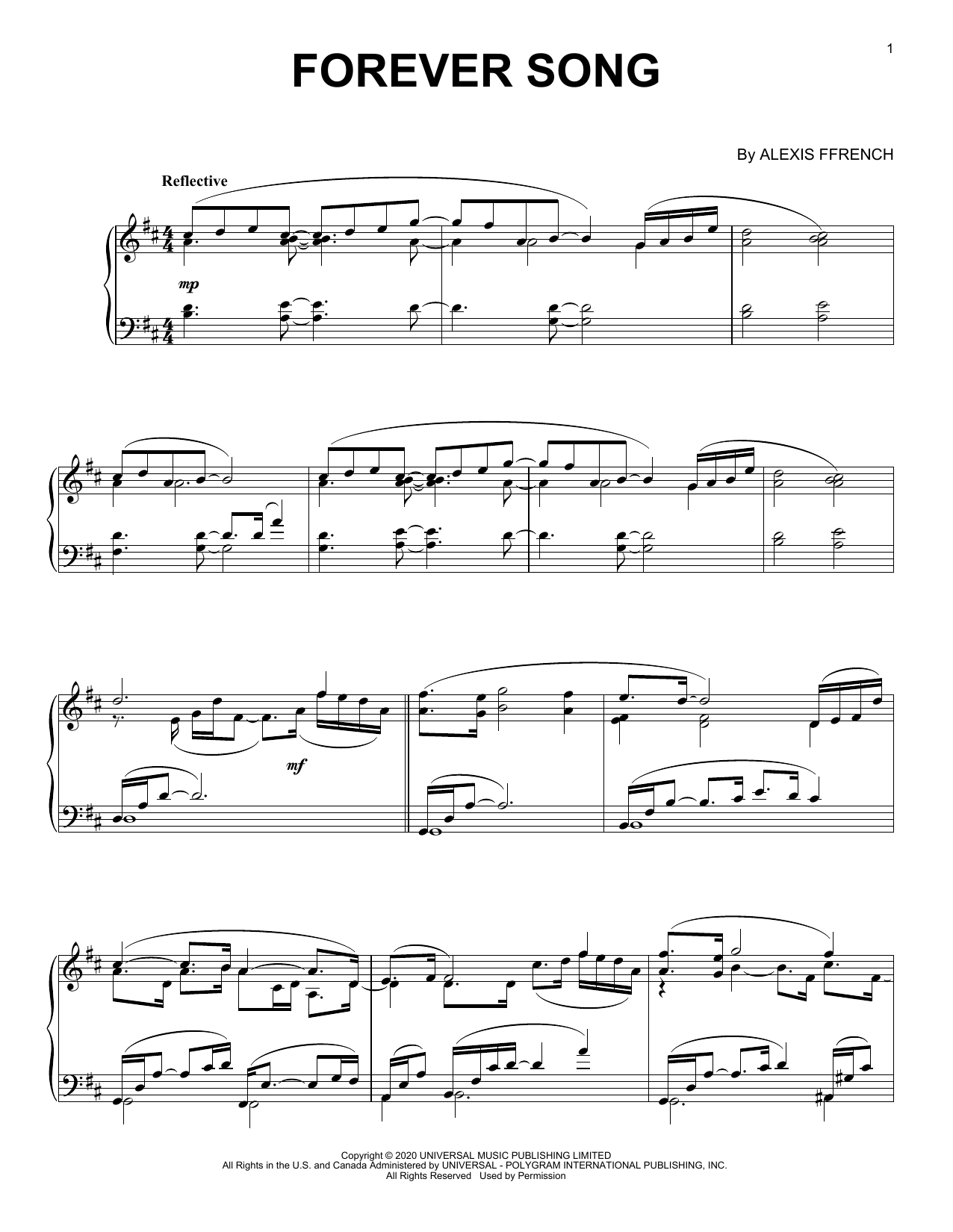 Download Alexis Ffrench Forever Song Sheet Music and learn how to play Piano Solo PDF digital score in minutes