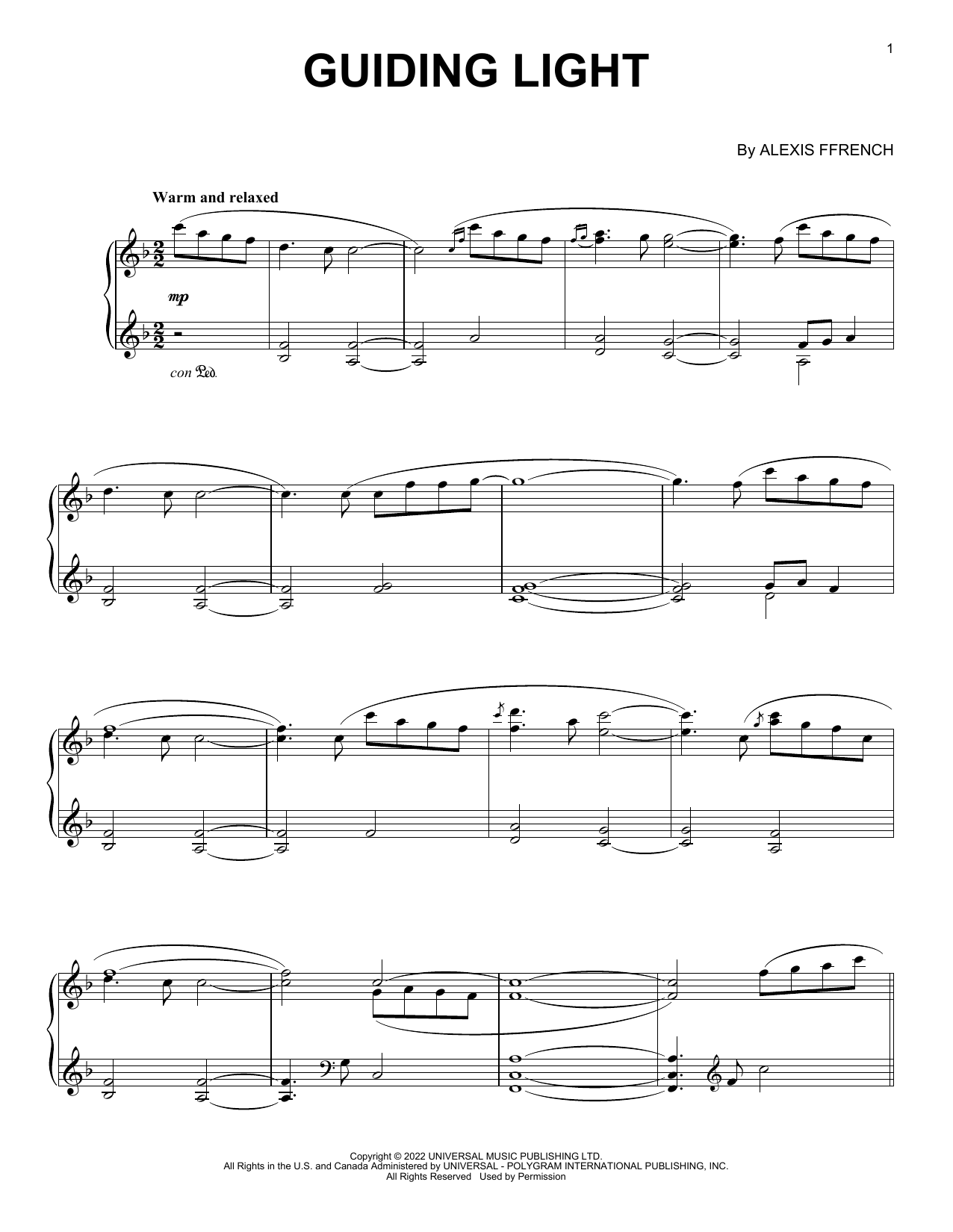 Download Alexis Ffrench Guiding Light Sheet Music and learn how to play Piano Solo PDF digital score in minutes