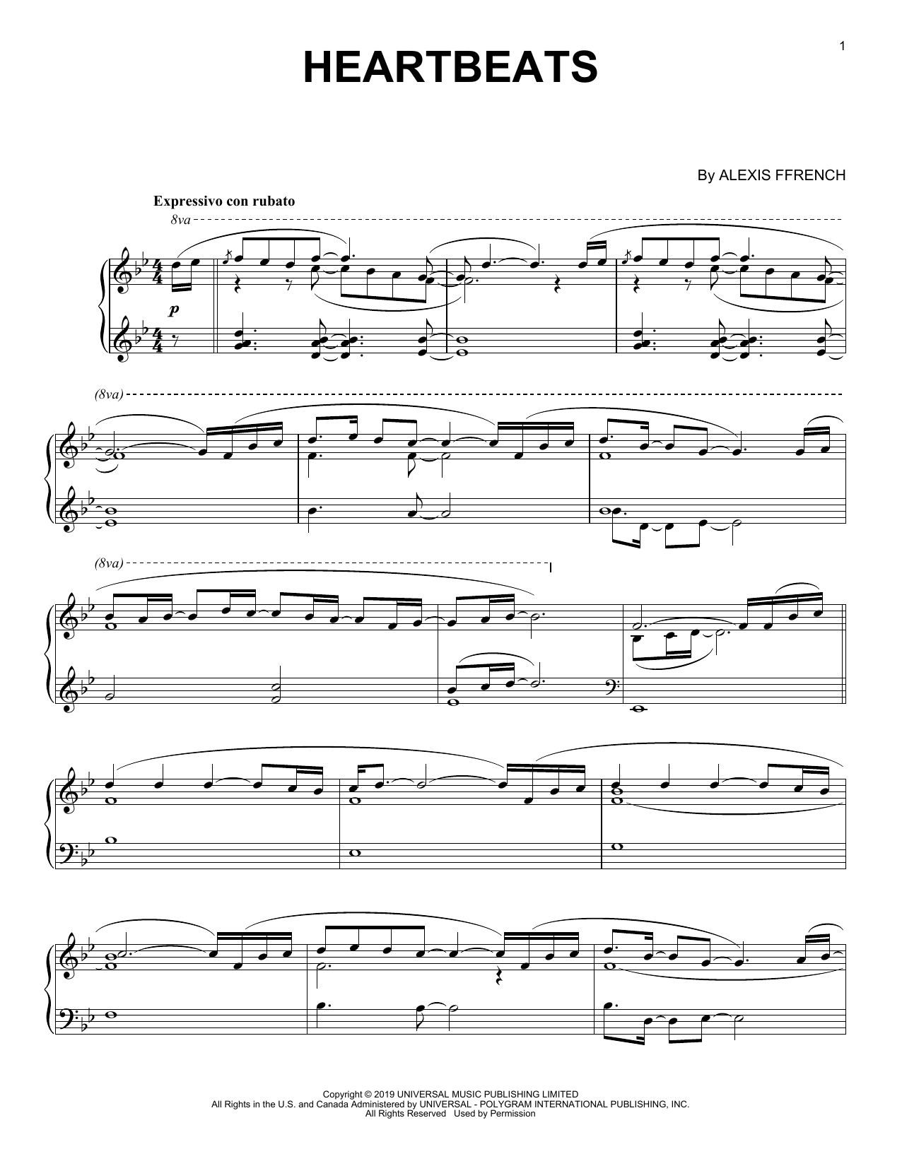 Download Alexis Ffrench Heartbeats Sheet Music and learn how to play Piano Solo PDF digital score in minutes