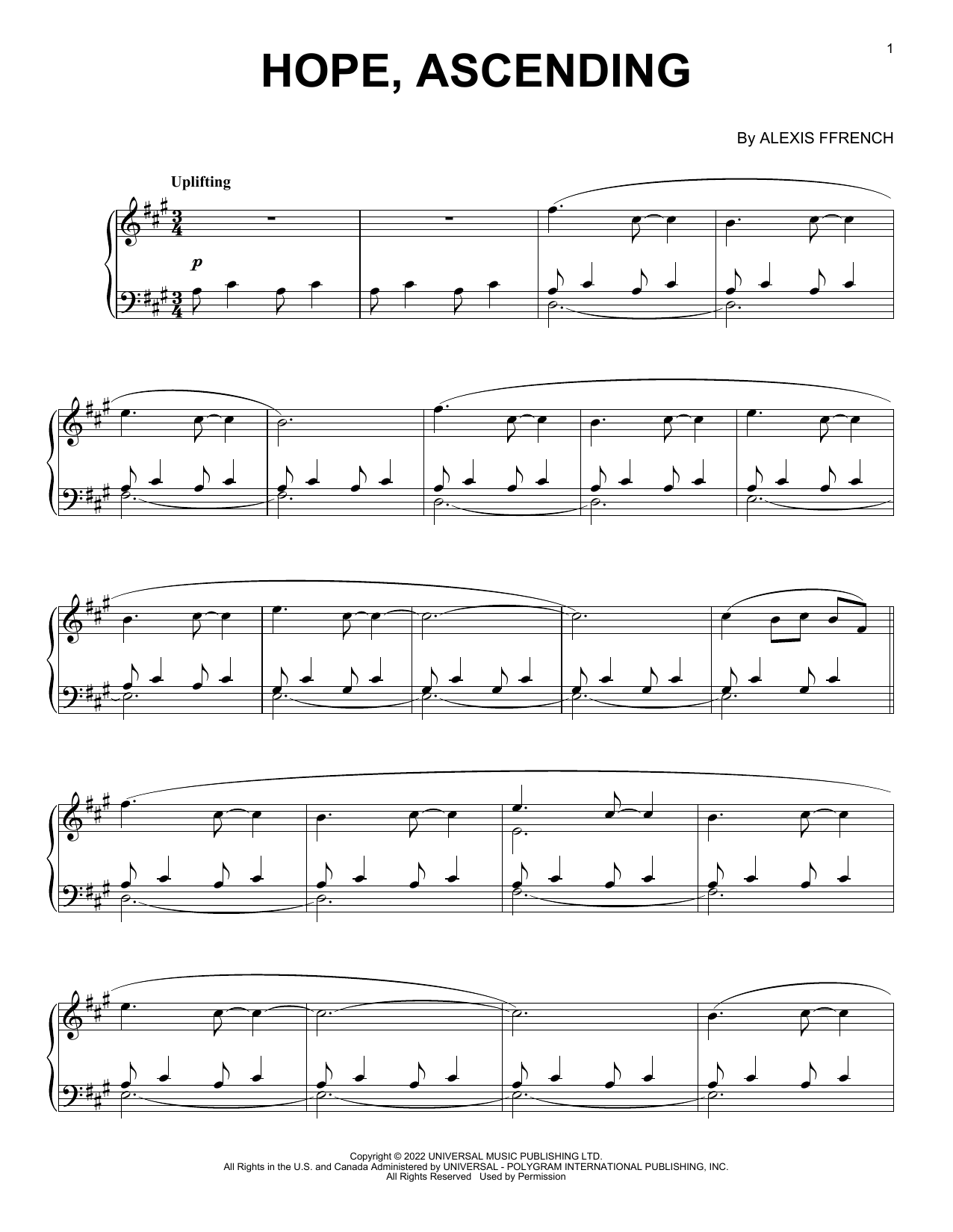 Download Alexis Ffrench Hope, Ascending Sheet Music and learn how to play Piano Solo PDF digital score in minutes