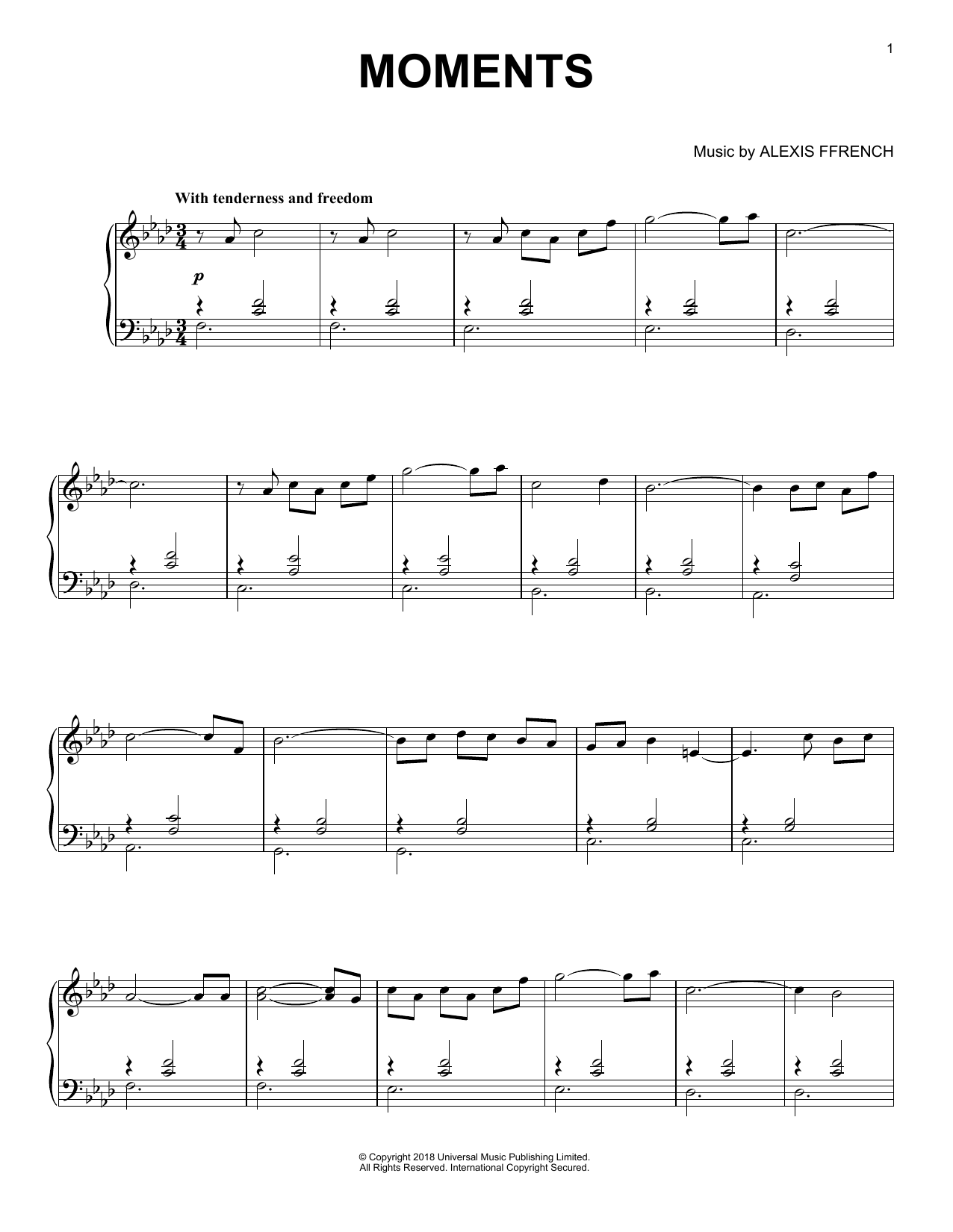 Download Alexis Ffrench Moments Sheet Music and learn how to play Piano Solo PDF digital score in minutes