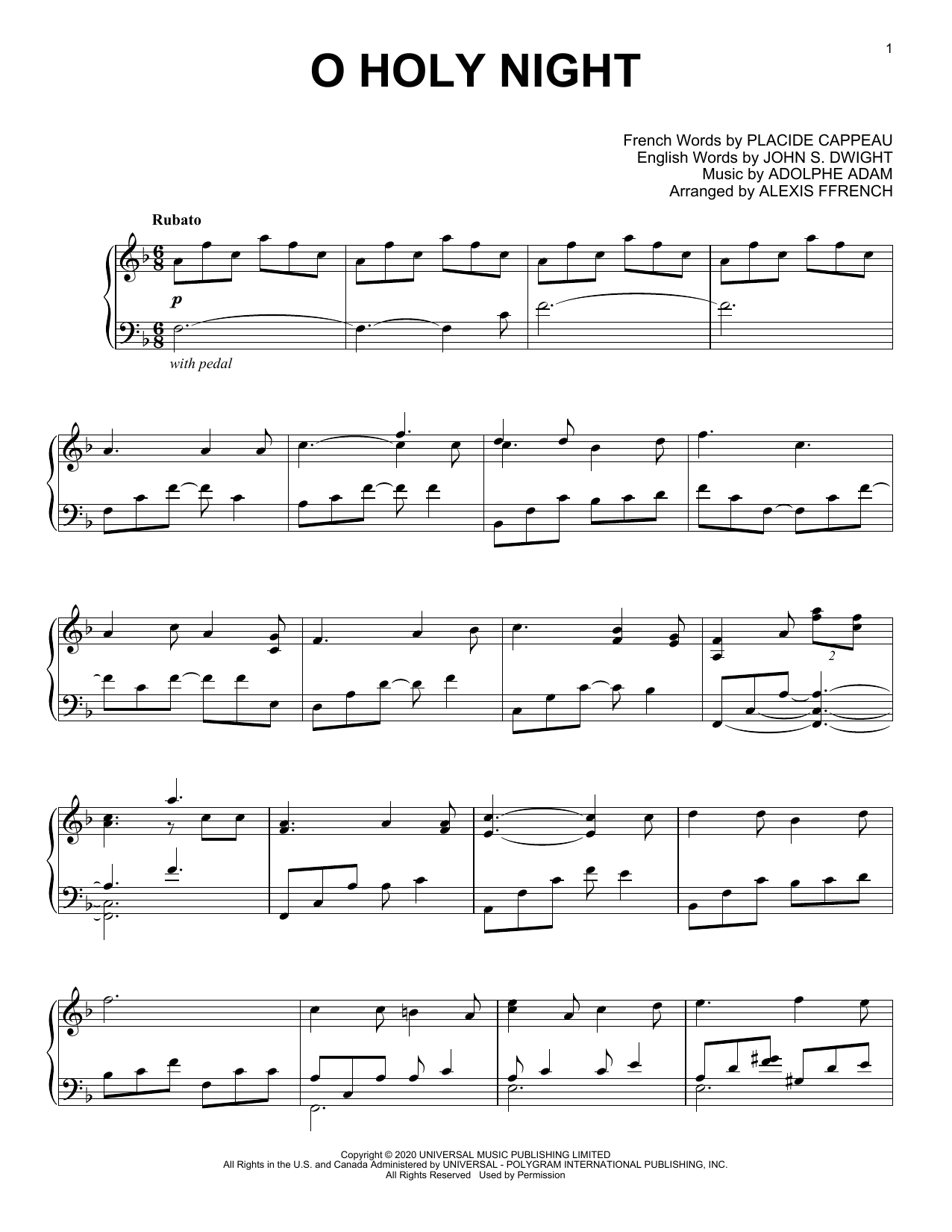 Download Alexis Ffrench O Holy Night Sheet Music and learn how to play Piano Solo PDF digital score in minutes