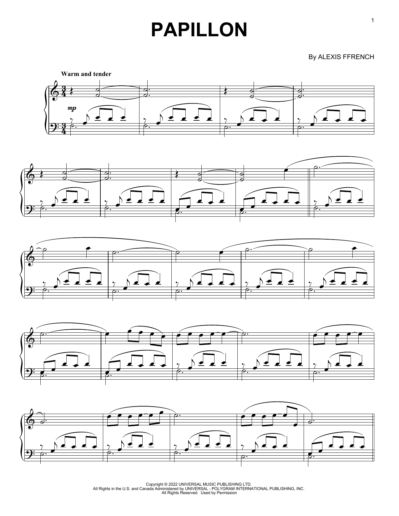 Download Alexis Ffrench Papillon Sheet Music and learn how to play Piano Solo PDF digital score in minutes