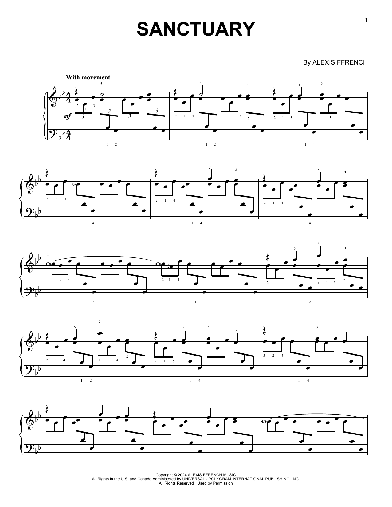 Download Alexis Ffrench Sanctuary Sheet Music and learn how to play Piano Solo PDF digital score in minutes