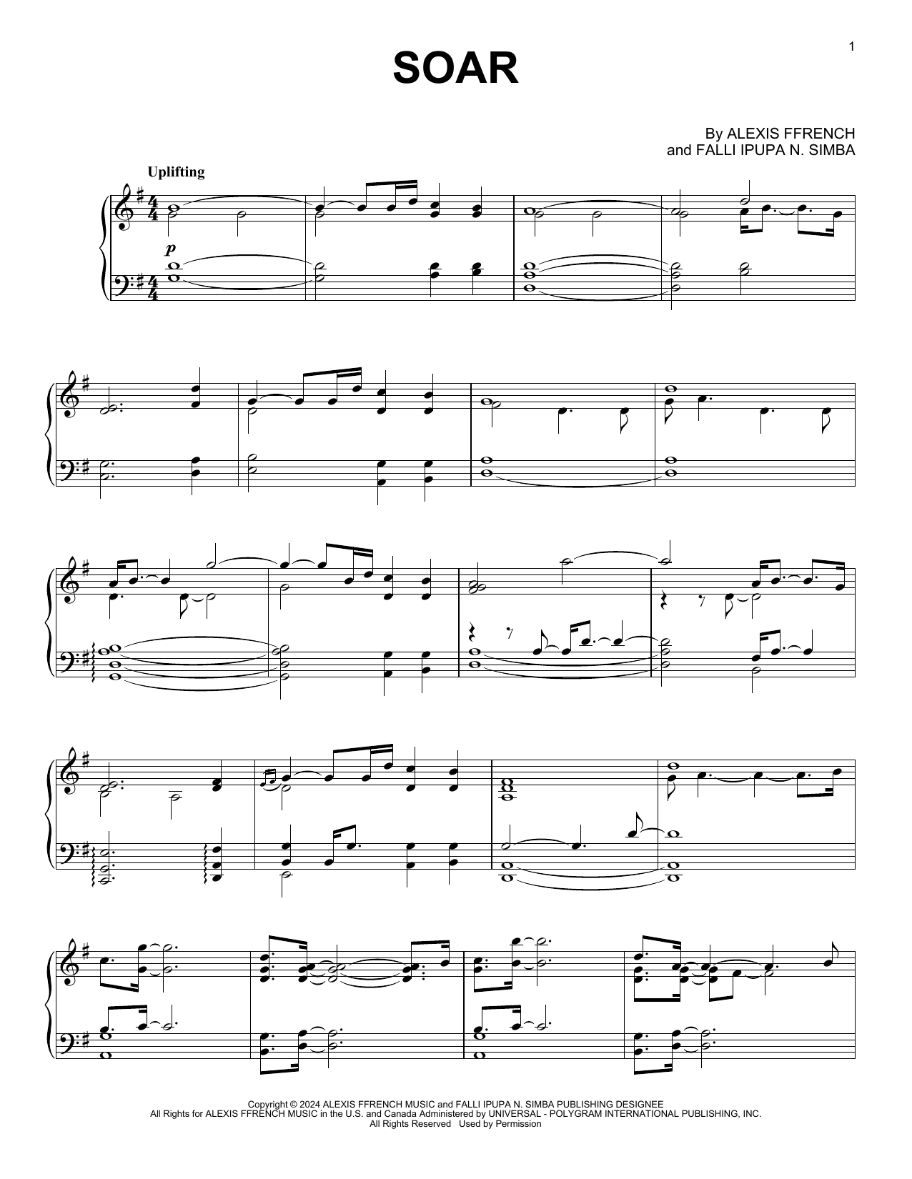 Download Alexis Ffrench Soar Sheet Music and learn how to play Piano Solo PDF digital score in minutes