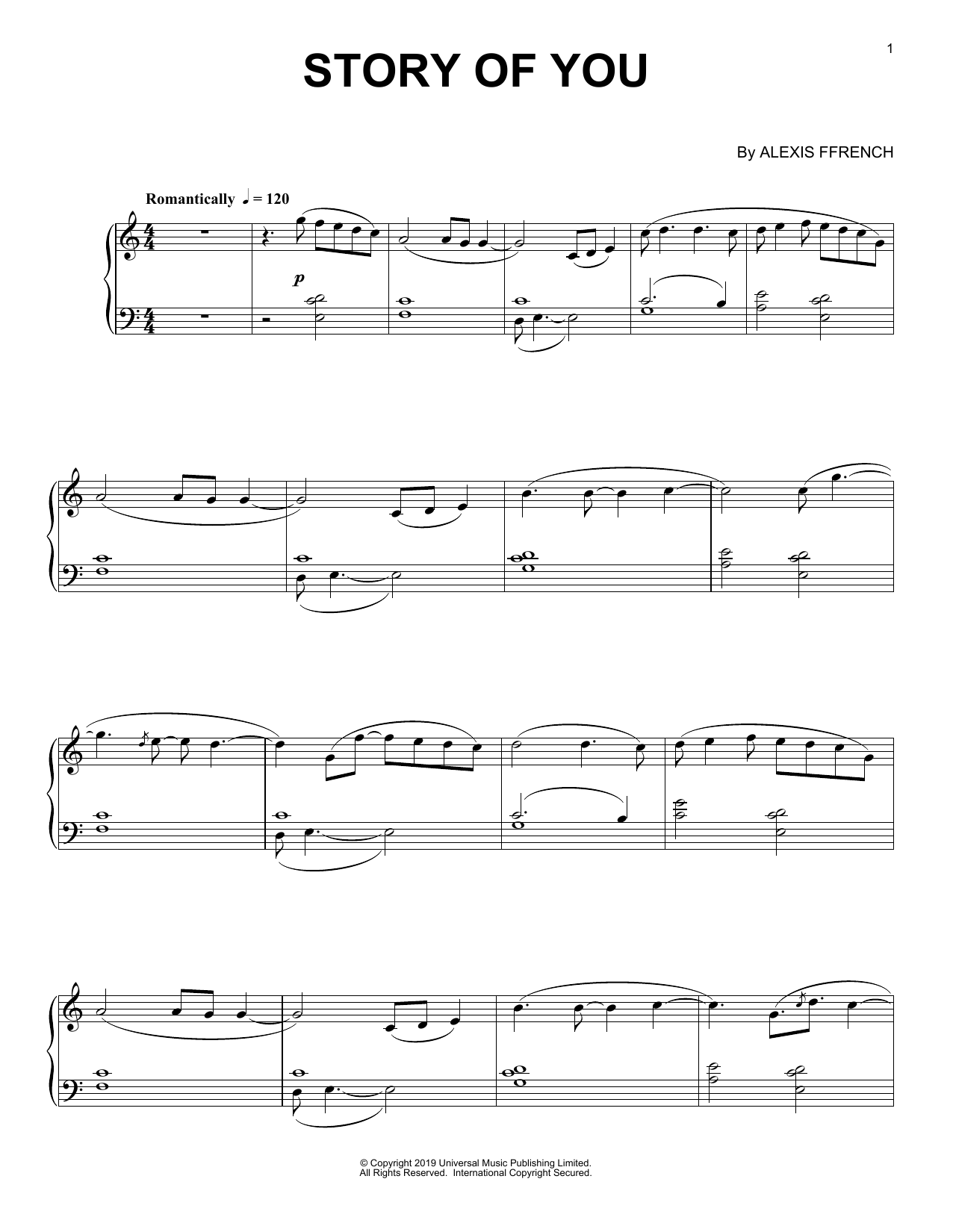 Download Alexis Ffrench Story Of You Sheet Music and learn how to play Piano Solo PDF digital score in minutes