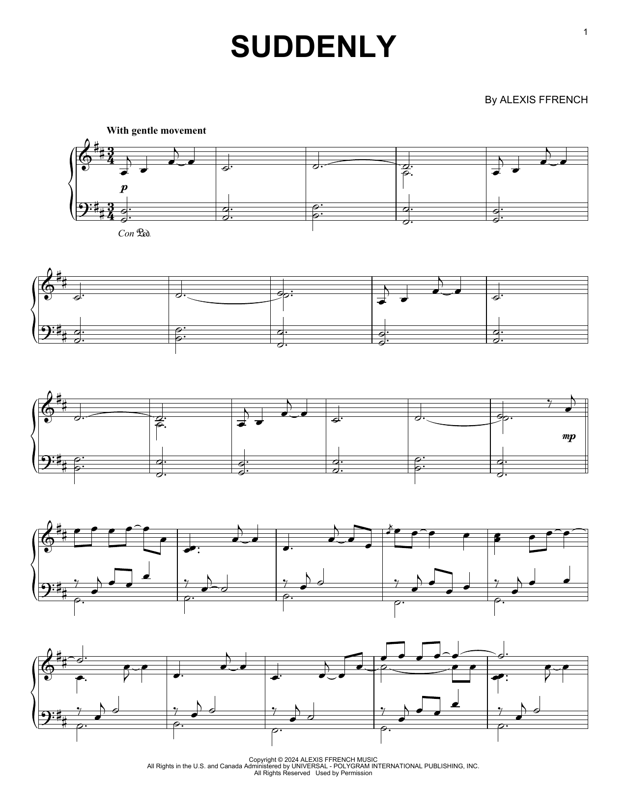 Download Alexis Ffrench Suddenly Sheet Music and learn how to play Piano Solo PDF digital score in minutes