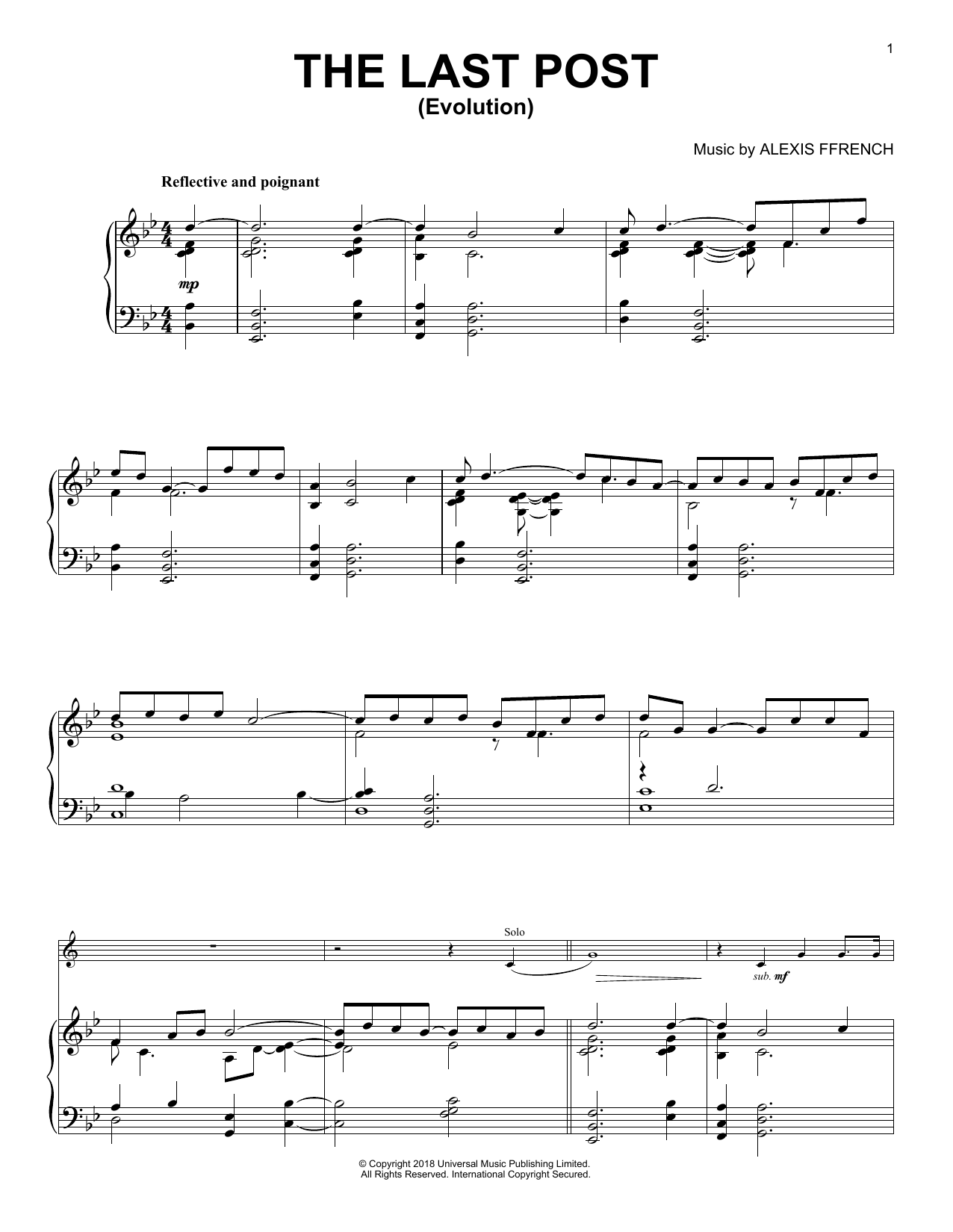 Download Alexis Ffrench The Last Post (Evolution) Sheet Music and learn how to play Trumpet and Piano PDF digital score in minutes