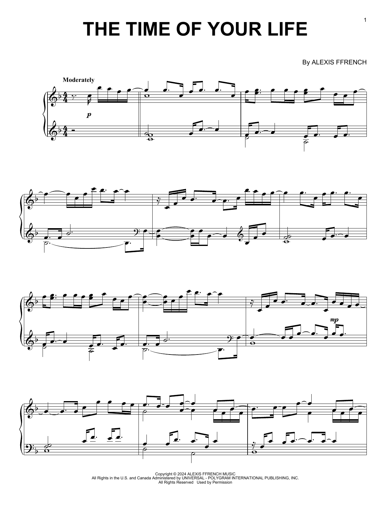 Download Alexis Ffrench The Time Of Your Life Sheet Music and learn how to play Piano Solo PDF digital score in minutes