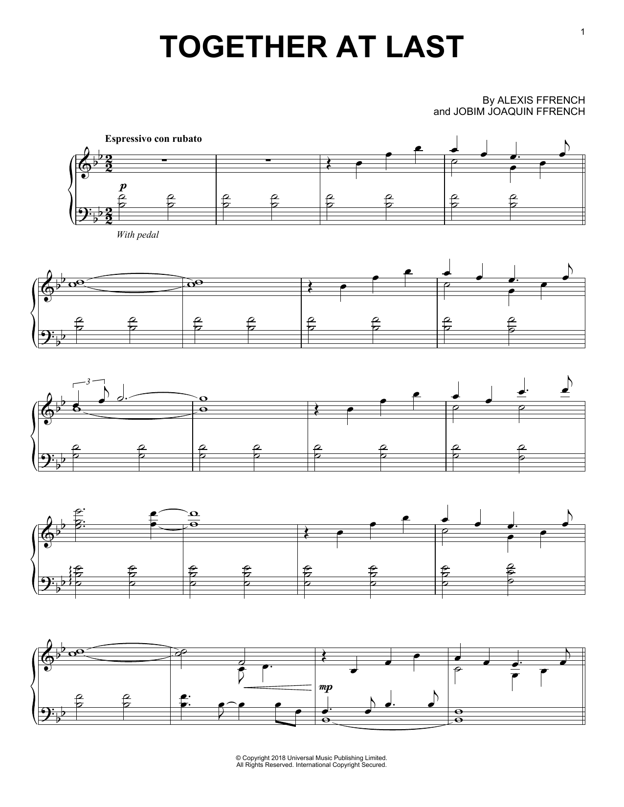 Download Alexis Ffrench Together At Last Sheet Music and learn how to play Piano Solo PDF digital score in minutes
