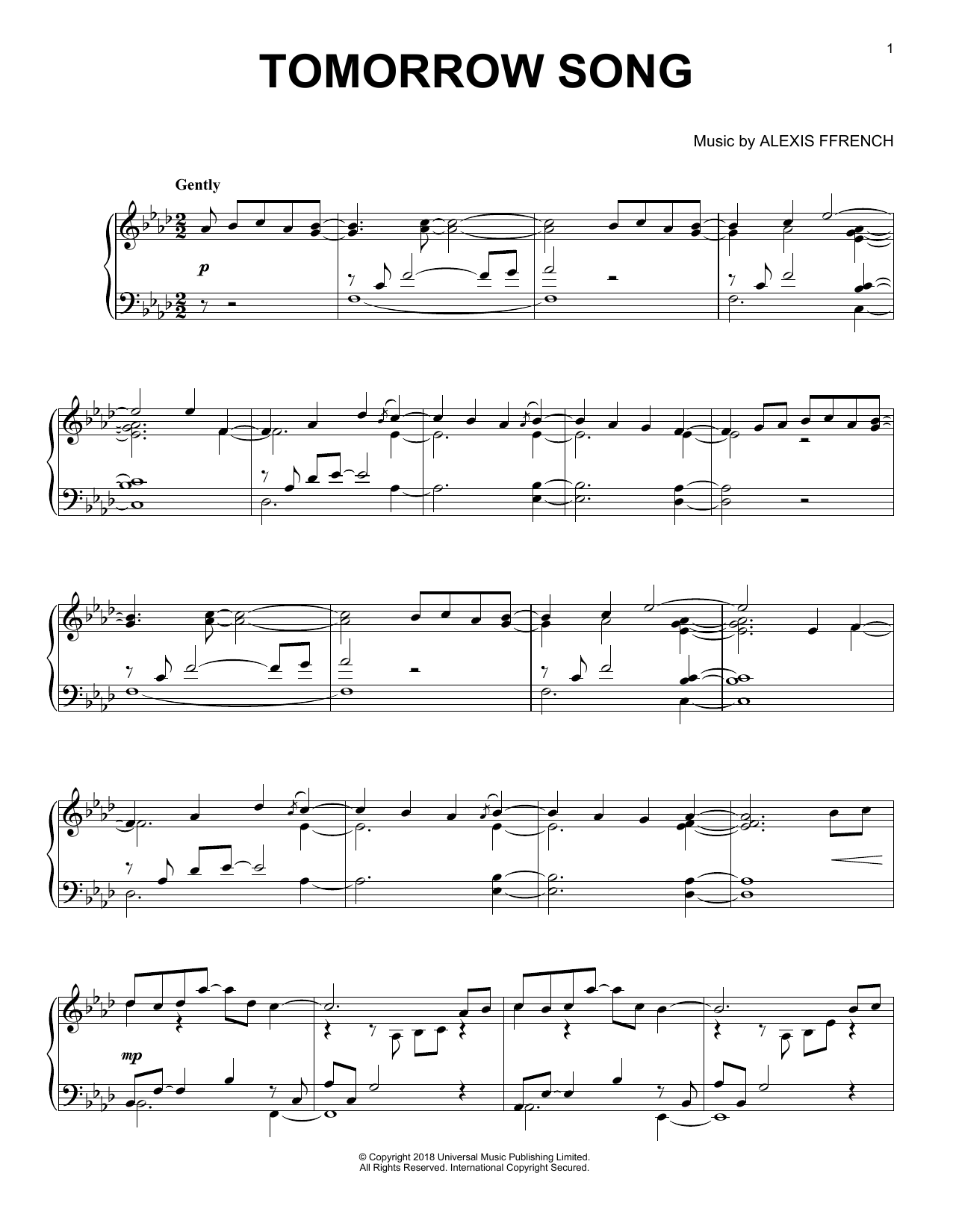 Download Alexis Ffrench Tomorrow Song Sheet Music and learn how to play Piano Solo PDF digital score in minutes