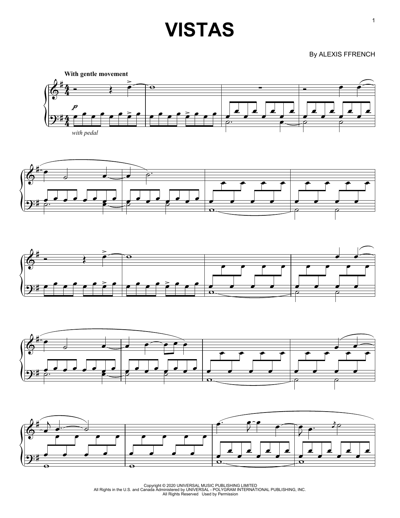 Download Alexis Ffrench Vistas Sheet Music and learn how to play Piano Solo PDF digital score in minutes