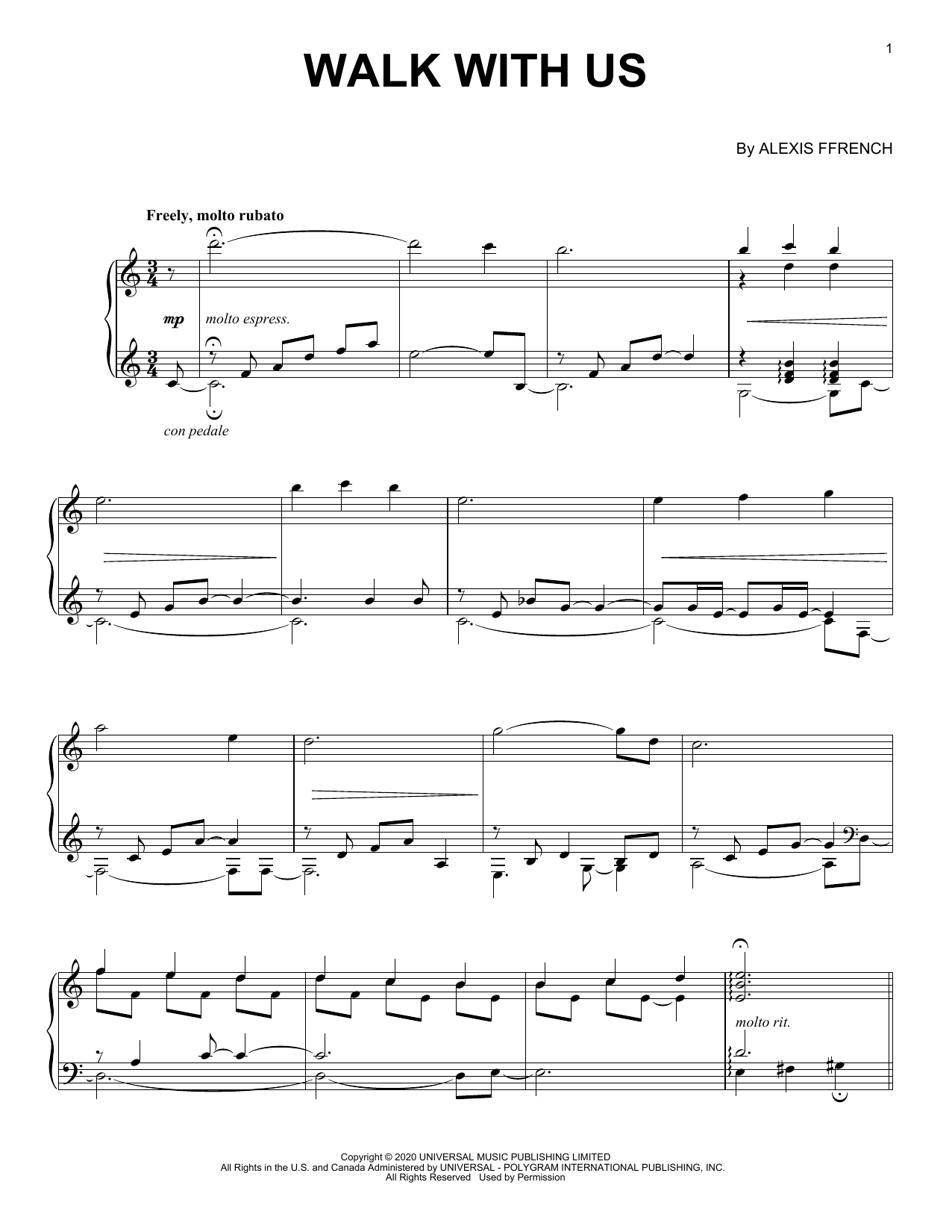 Download Alexis Ffrench Walk With Us Sheet Music and learn how to play Piano Solo PDF digital score in minutes