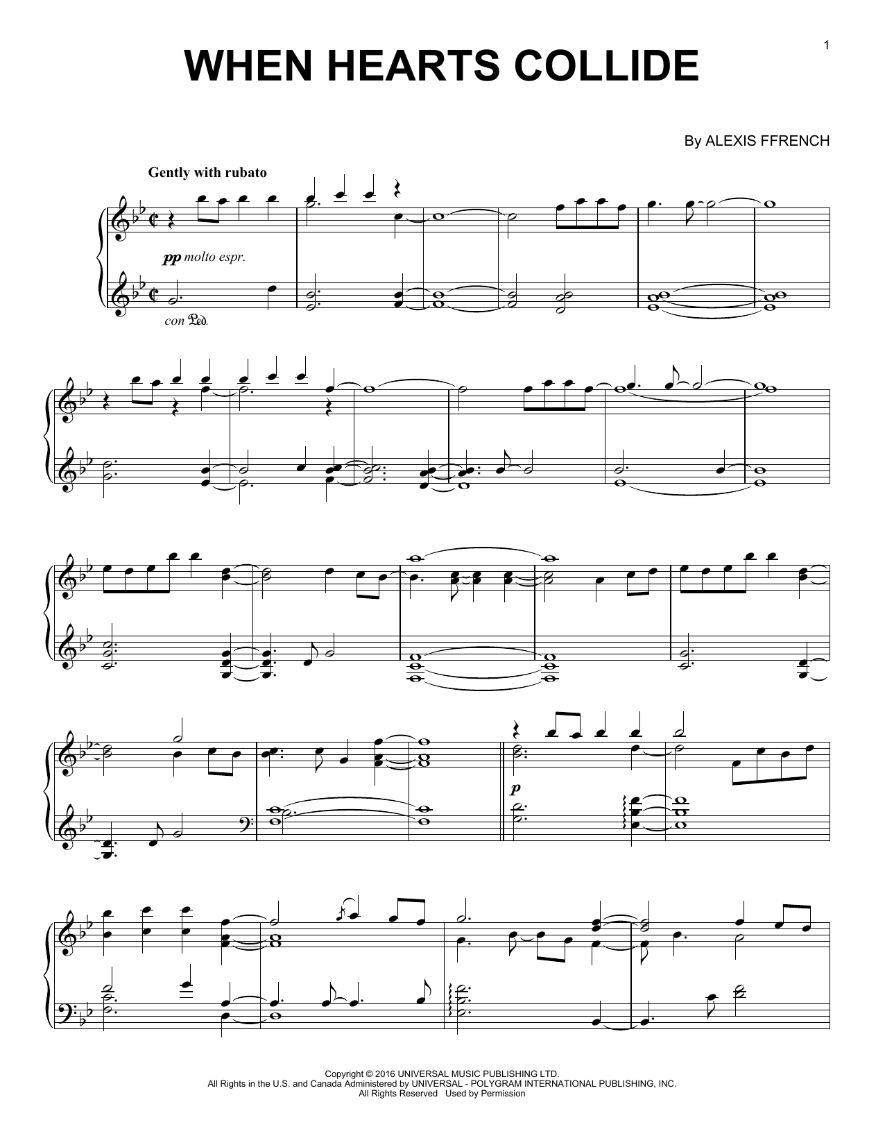 Download Alexis Ffrench When Hearts Collide Sheet Music and learn how to play Piano Solo PDF digital score in minutes
