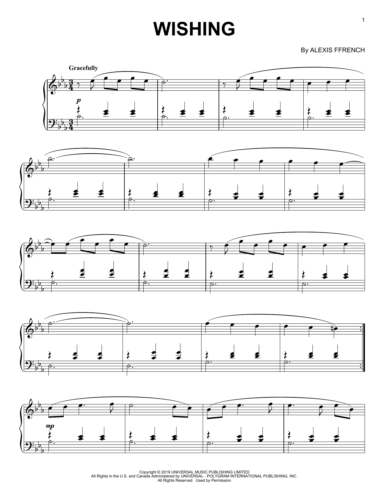 Download Alexis Ffrench Wishing Sheet Music and learn how to play Piano Solo PDF digital score in minutes