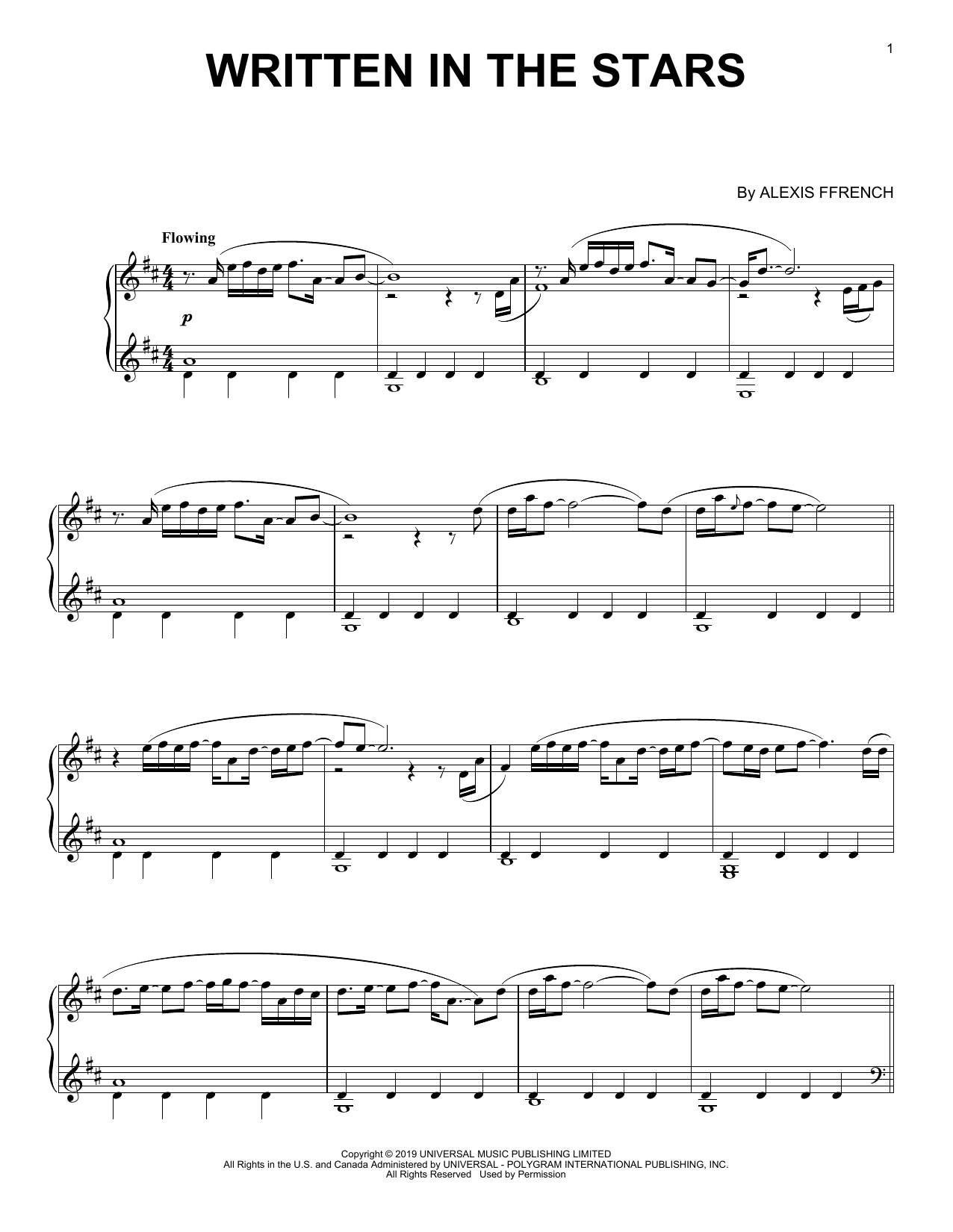 Download Alexis Ffrench Written In The Stars Sheet Music and learn how to play Piano Solo PDF digital score in minutes