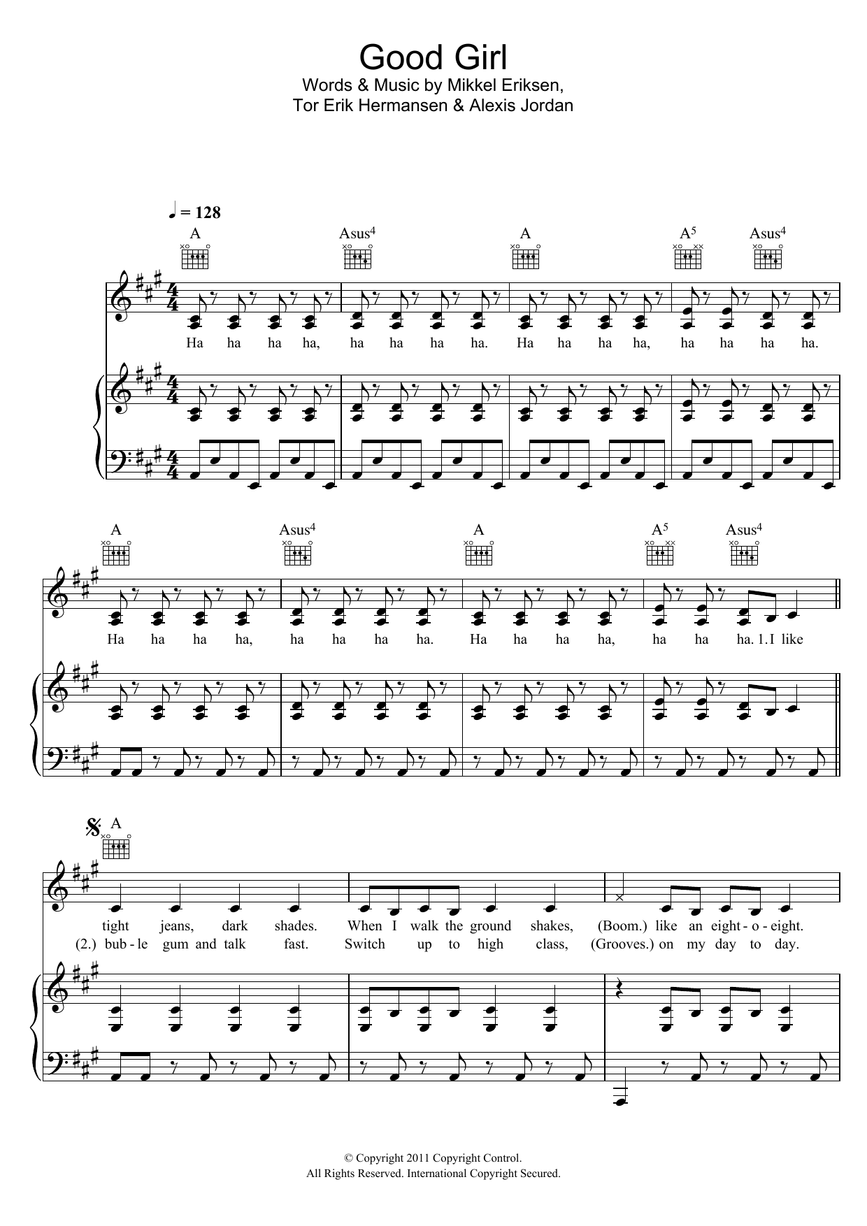 Download Alexis Jordan Good Girl Sheet Music and learn how to play Keyboard PDF digital score in minutes