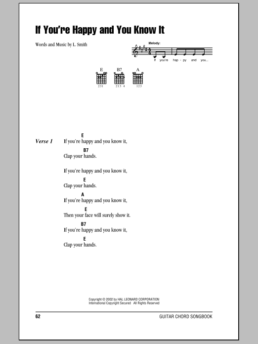Download L. Smith If You're Happy And You Know It Sheet Music and learn how to play Lyrics & Chords PDF digital score in minutes