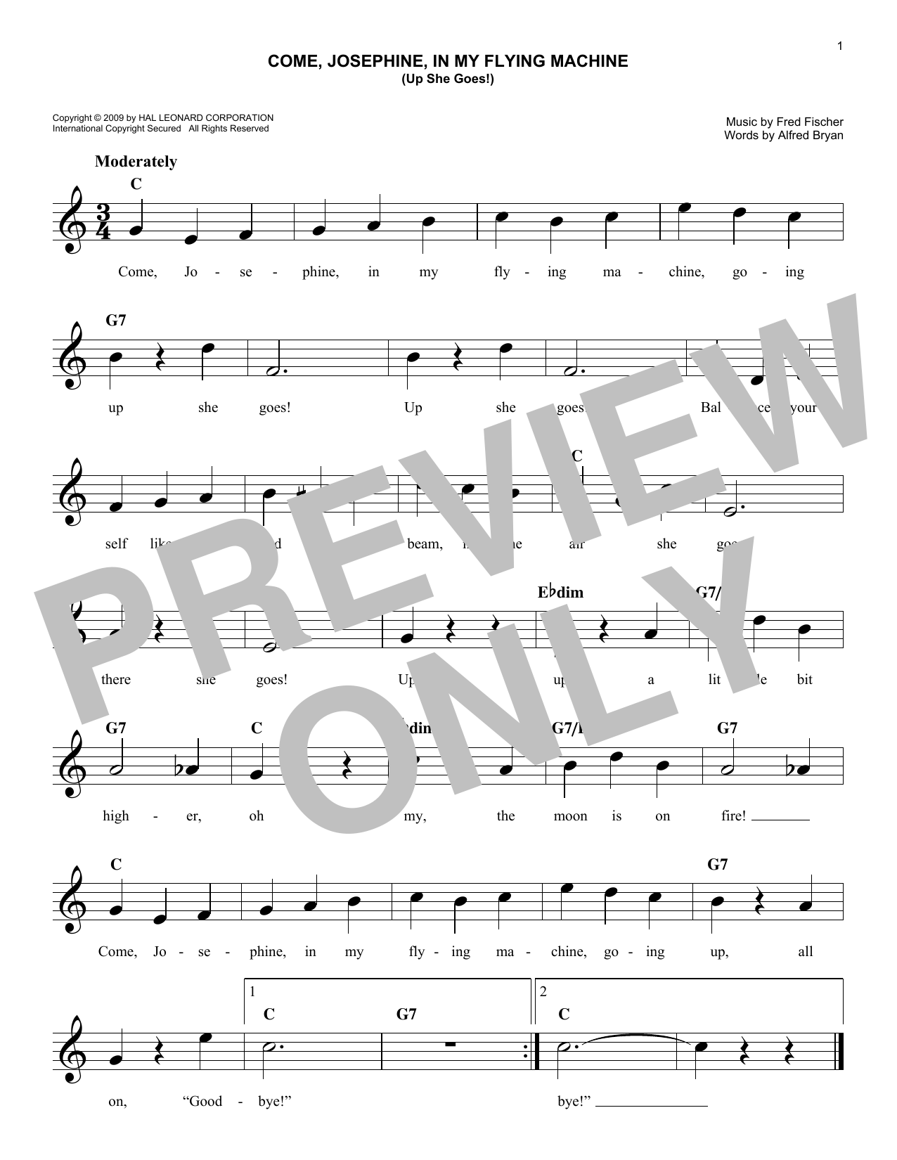 Download Alfred Bryan Come, Josephine In My Flying Machine (Up She Goes!) Sheet Music and learn how to play Melody Line, Lyrics & Chords PDF digital score in minutes