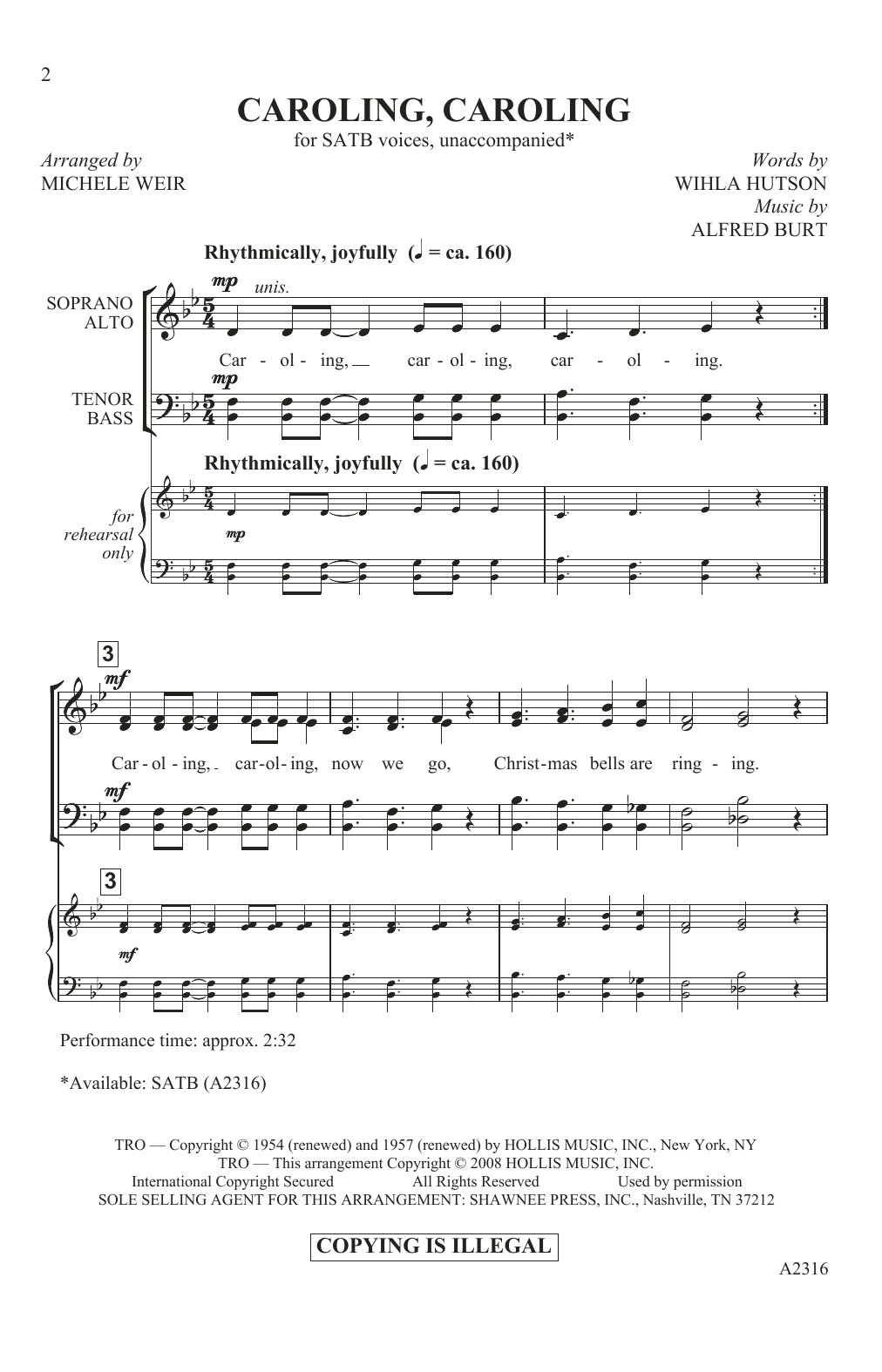 Download Alfred Burt & Wihla Hutson Caroling, Caroling (arr. Michele Weir) Sheet Music and learn how to play SATB Choir PDF digital score in minutes