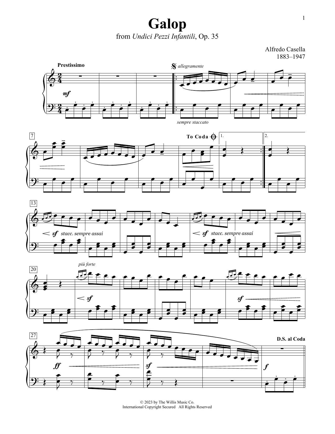 Download Alfredo Casella Galop Sheet Music and learn how to play Educational Piano PDF digital score in minutes