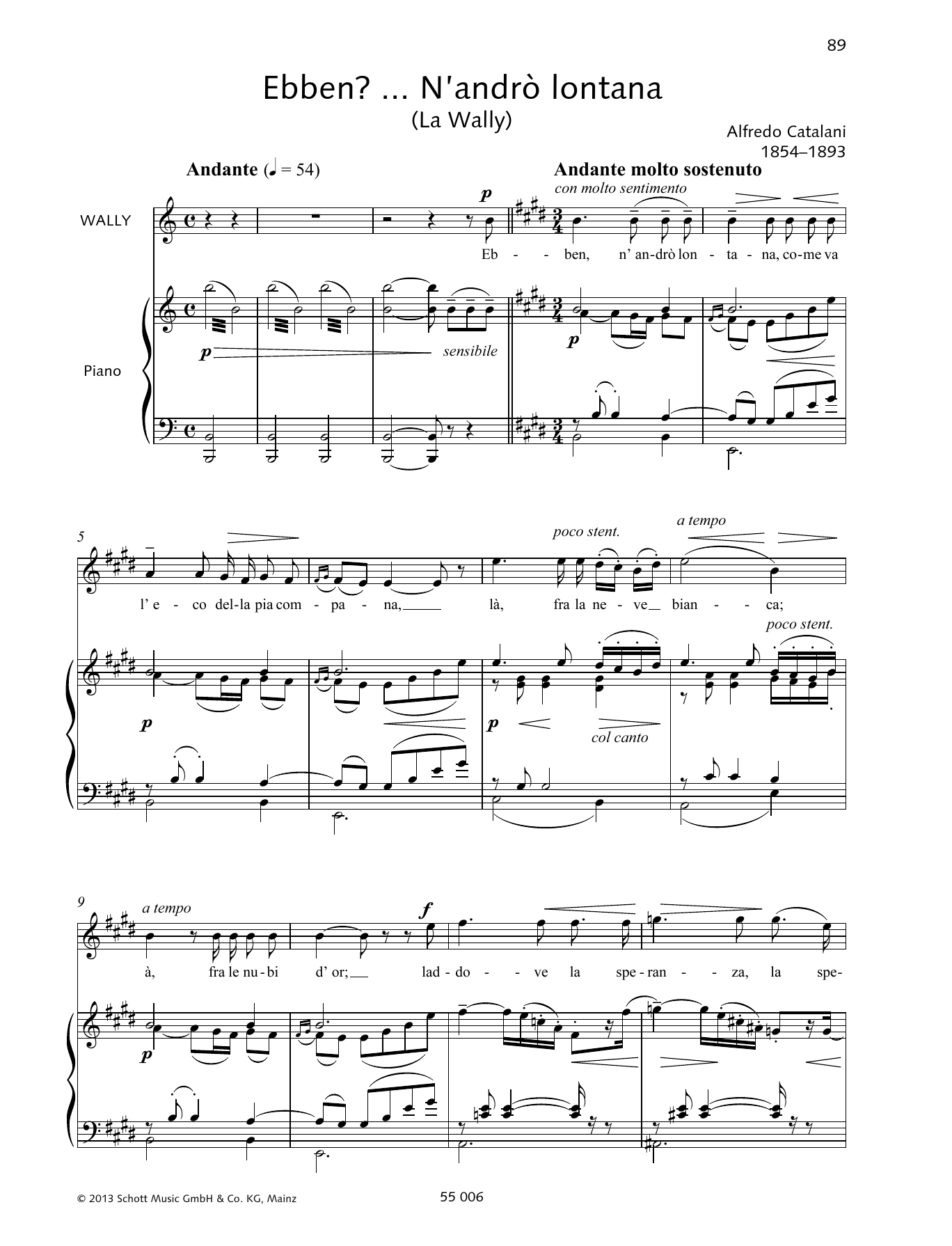 Download Alfredo Catalani Ebben? N'andrò lontana Sheet Music and learn how to play Piano & Vocal PDF digital score in minutes