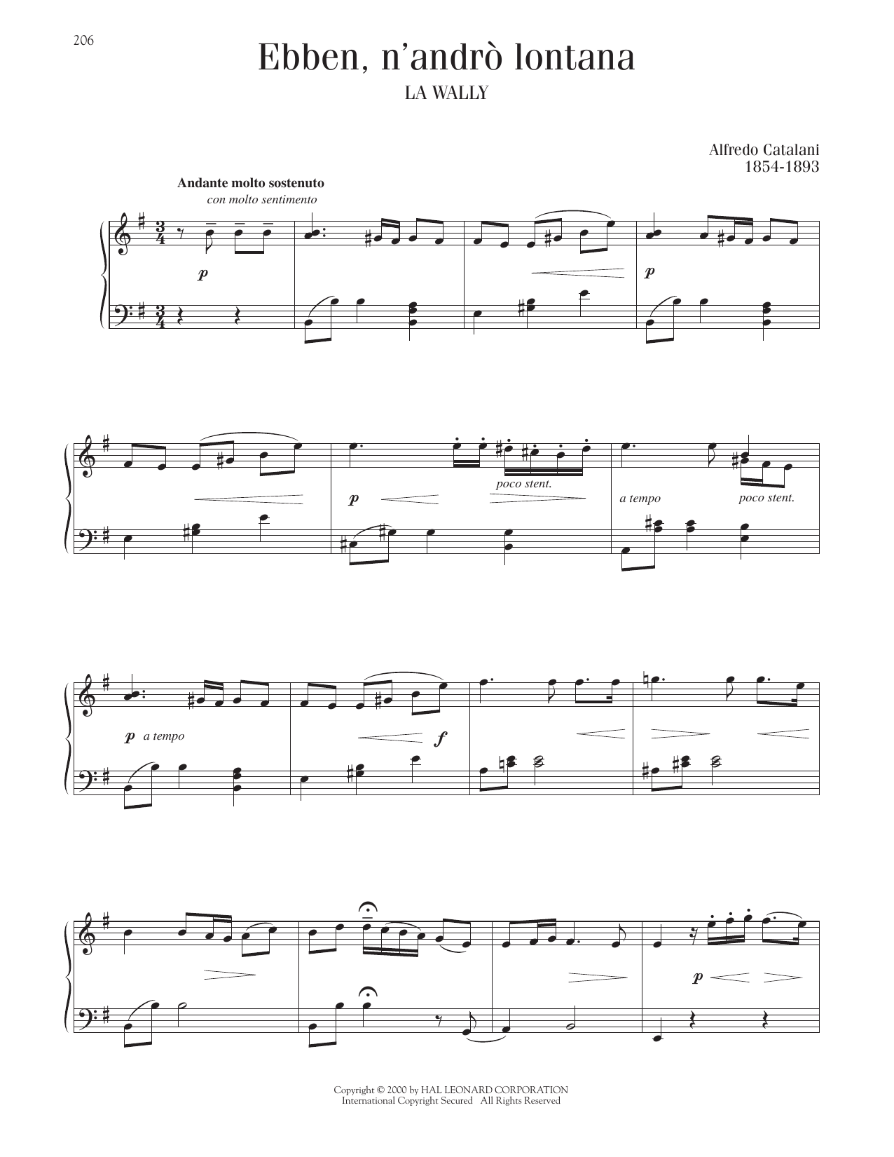Download Alfredo Catalani Ebben? Ne Andro Lontana Sheet Music and learn how to play Piano Solo PDF digital score in minutes