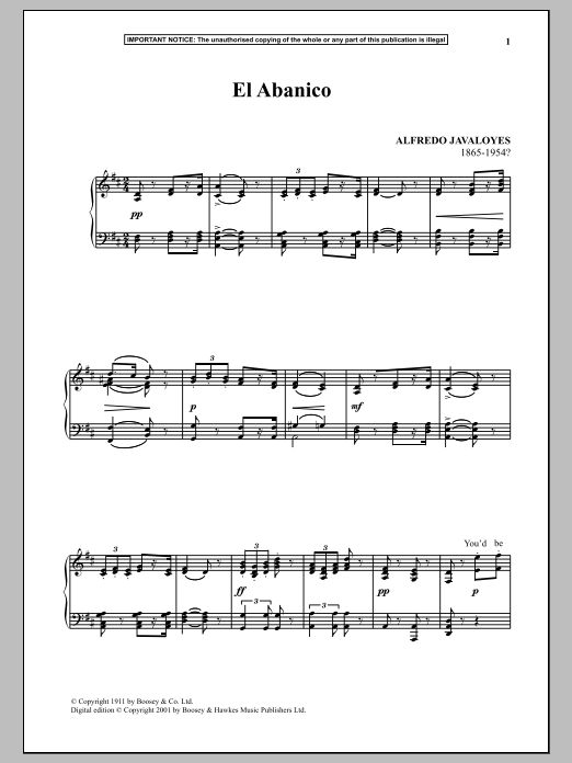 Download Alfredo Javaloyes El Abanico Sheet Music and learn how to play Piano PDF digital score in minutes