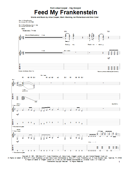 Download Alice Cooper Feed My Frankenstein Sheet Music and learn how to play Piano, Vocal & Guitar (Right-Hand Melody) PDF digital score in minutes