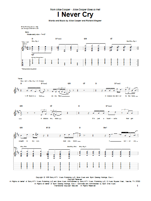 Download Alice Cooper I Never Cry Sheet Music and learn how to play Guitar Tab PDF digital score in minutes