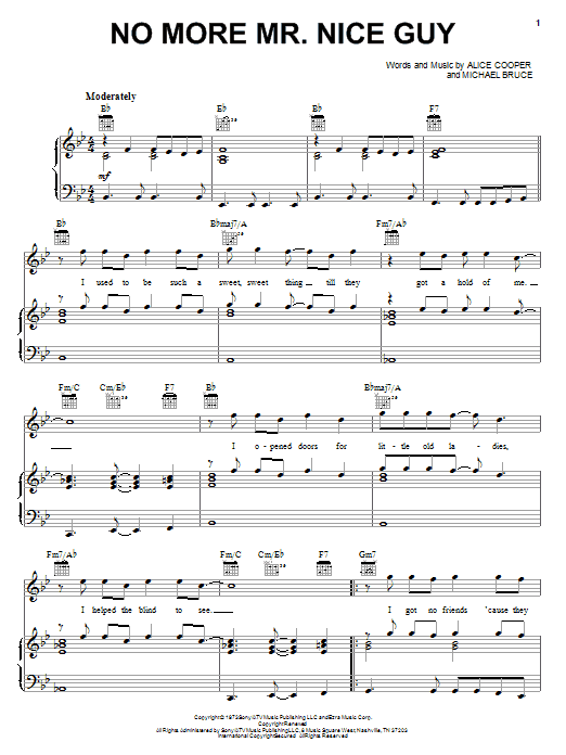 Download Alice Cooper No More Mr. Nice Guy Sheet Music and learn how to play Lyrics & Chords PDF digital score in minutes