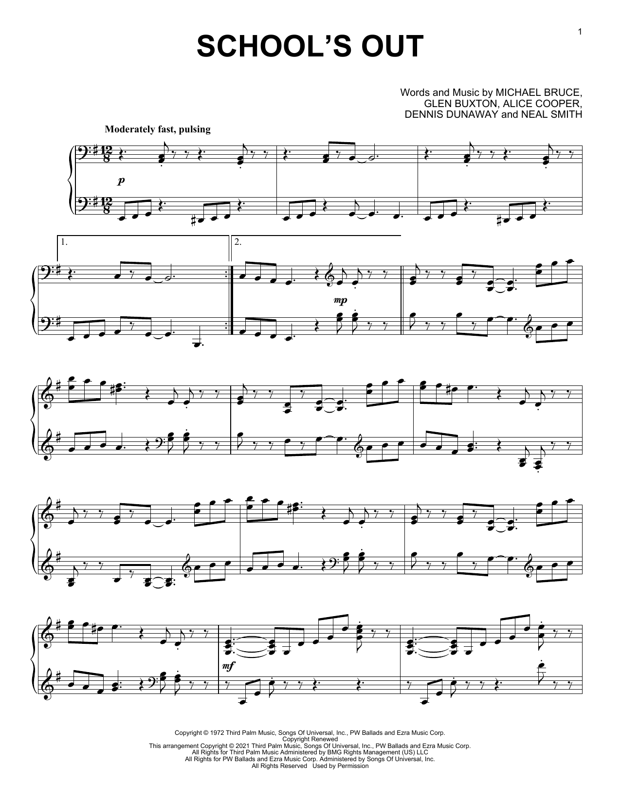 Download Alice Cooper School's Out [Classical version] (arr. David Pearl) Sheet Music and learn how to play Piano Solo PDF digital score in minutes