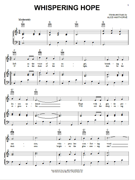 Download Alice Hawthorne Whispering Hope Sheet Music and learn how to play Lyrics & Chords PDF digital score in minutes