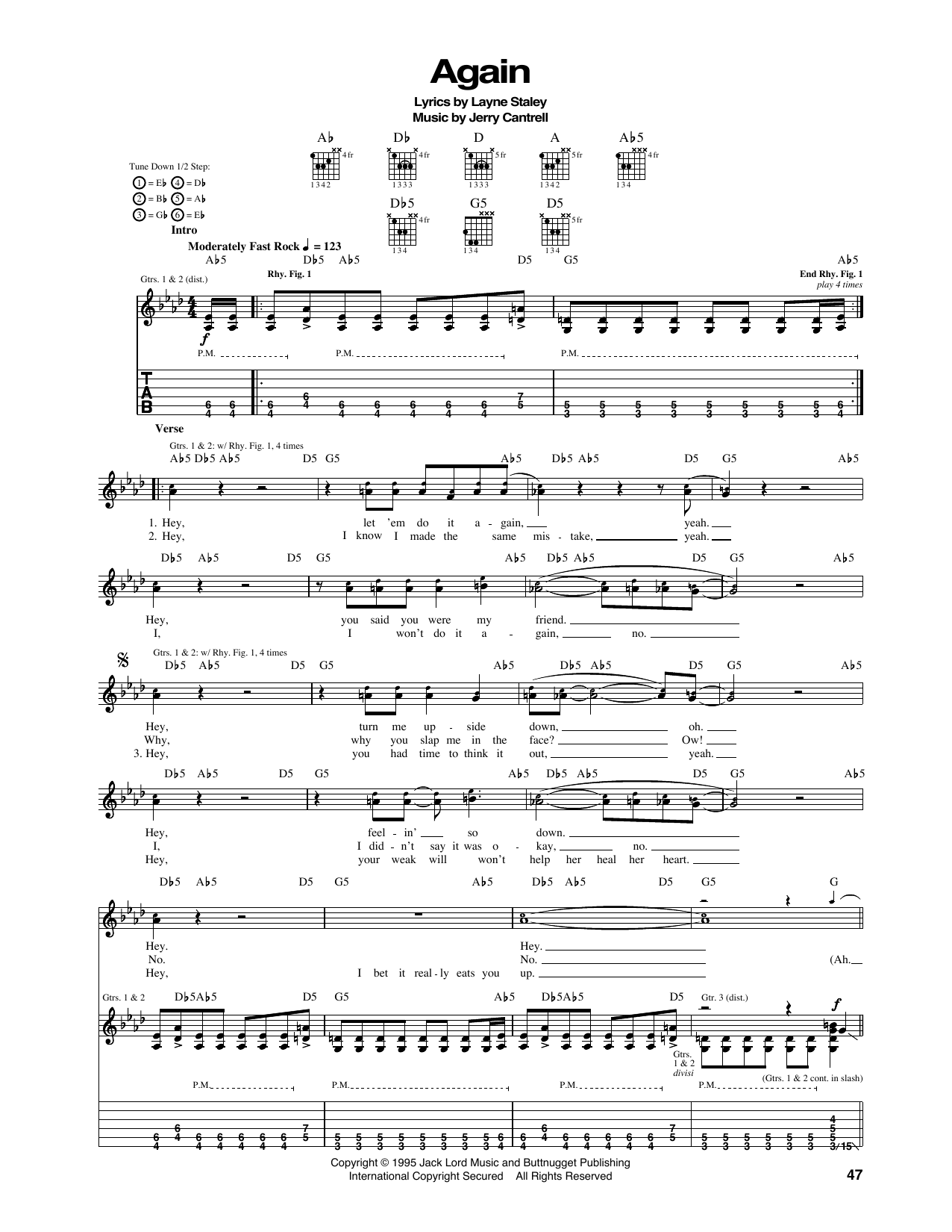 Download Alice In Chains Again Sheet Music and learn how to play Guitar Tab PDF digital score in minutes
