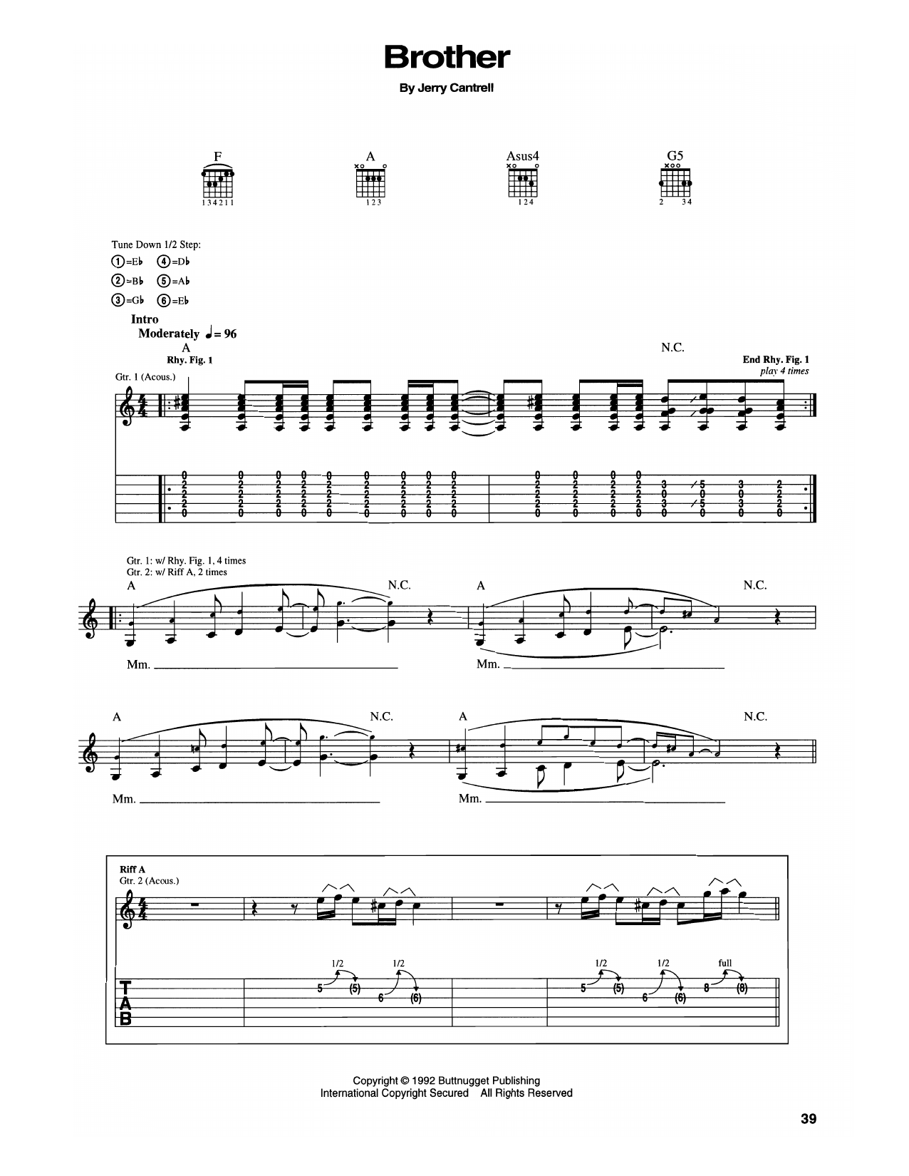 Download Alice In Chains Brother Sheet Music and learn how to play Guitar Tab PDF digital score in minutes