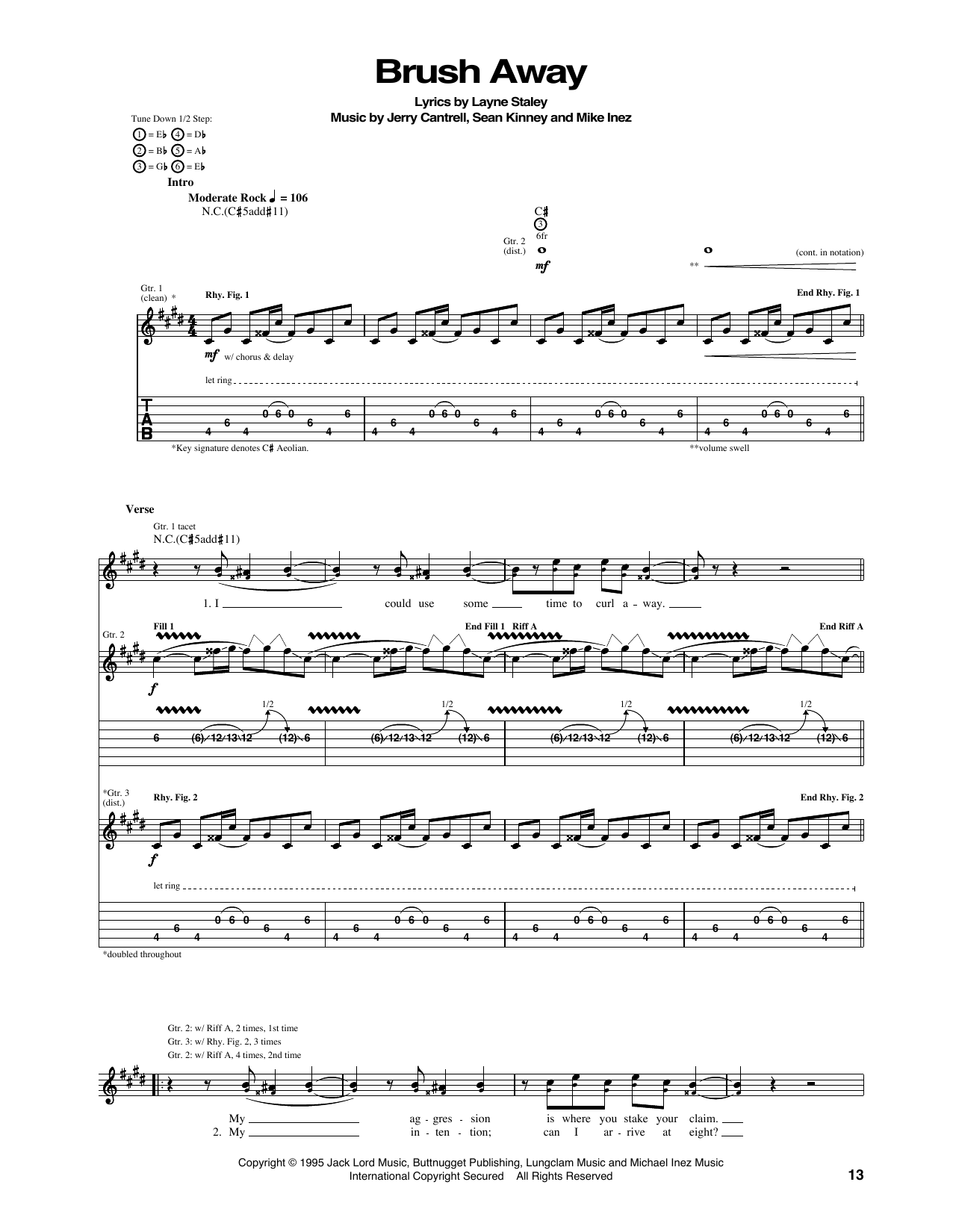 Download Alice In Chains Brush Away Sheet Music and learn how to play Guitar Tab PDF digital score in minutes