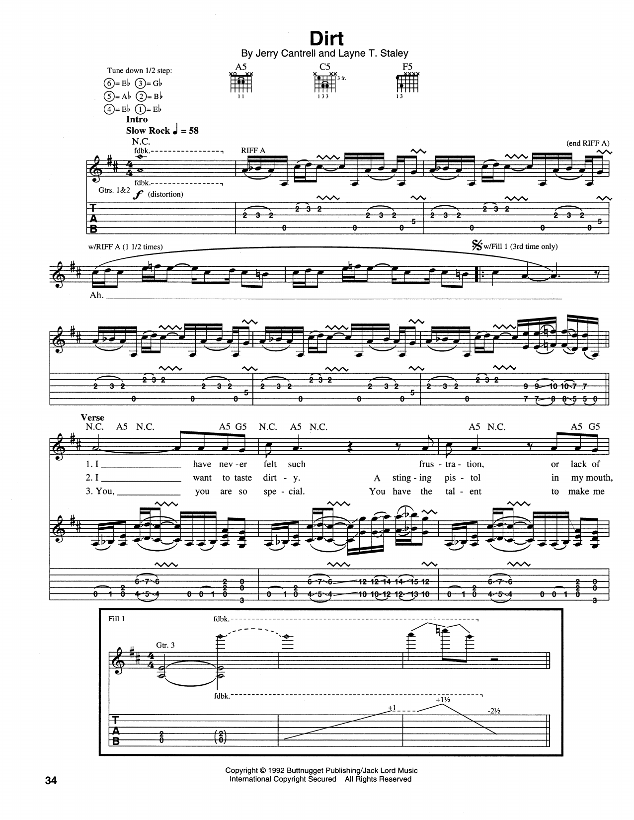 Download Alice In Chains Dirt Sheet Music and learn how to play Guitar Tab PDF digital score in minutes