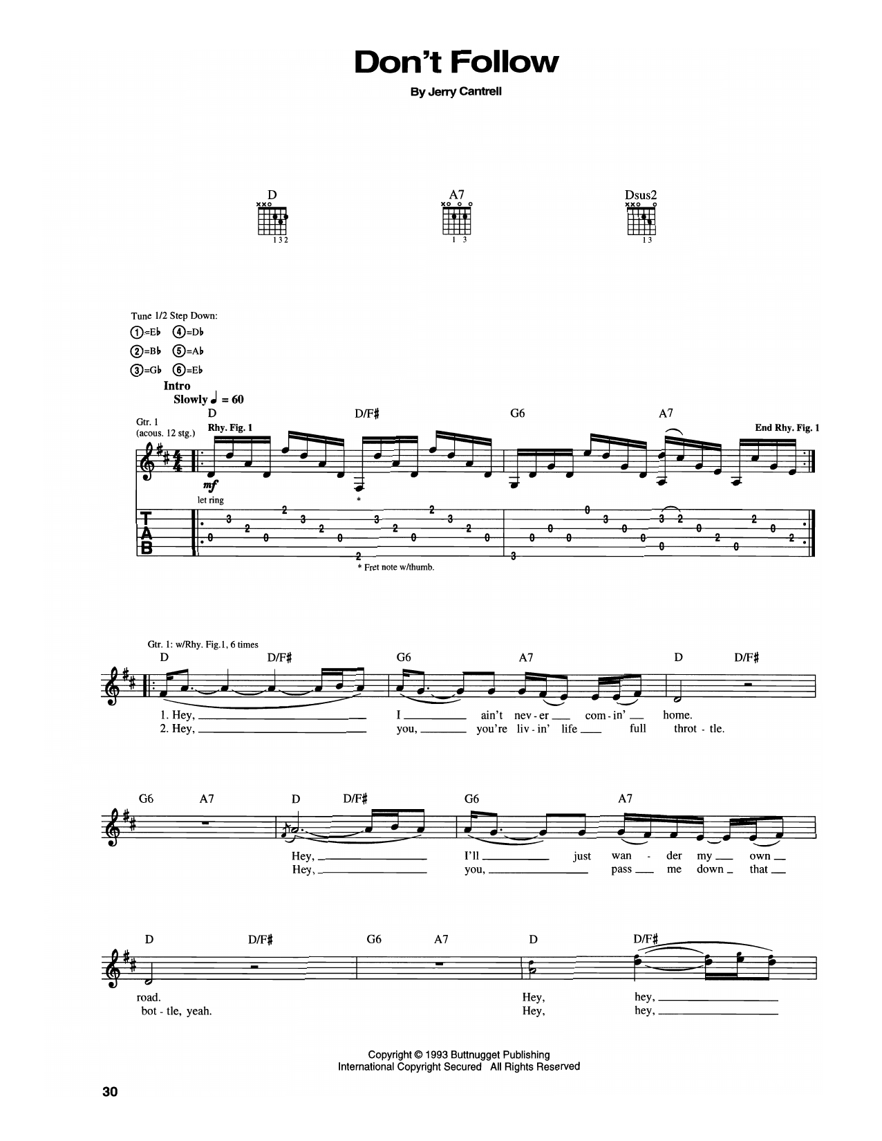 Download Alice In Chains Don't Follow Sheet Music and learn how to play Guitar Tab PDF digital score in minutes