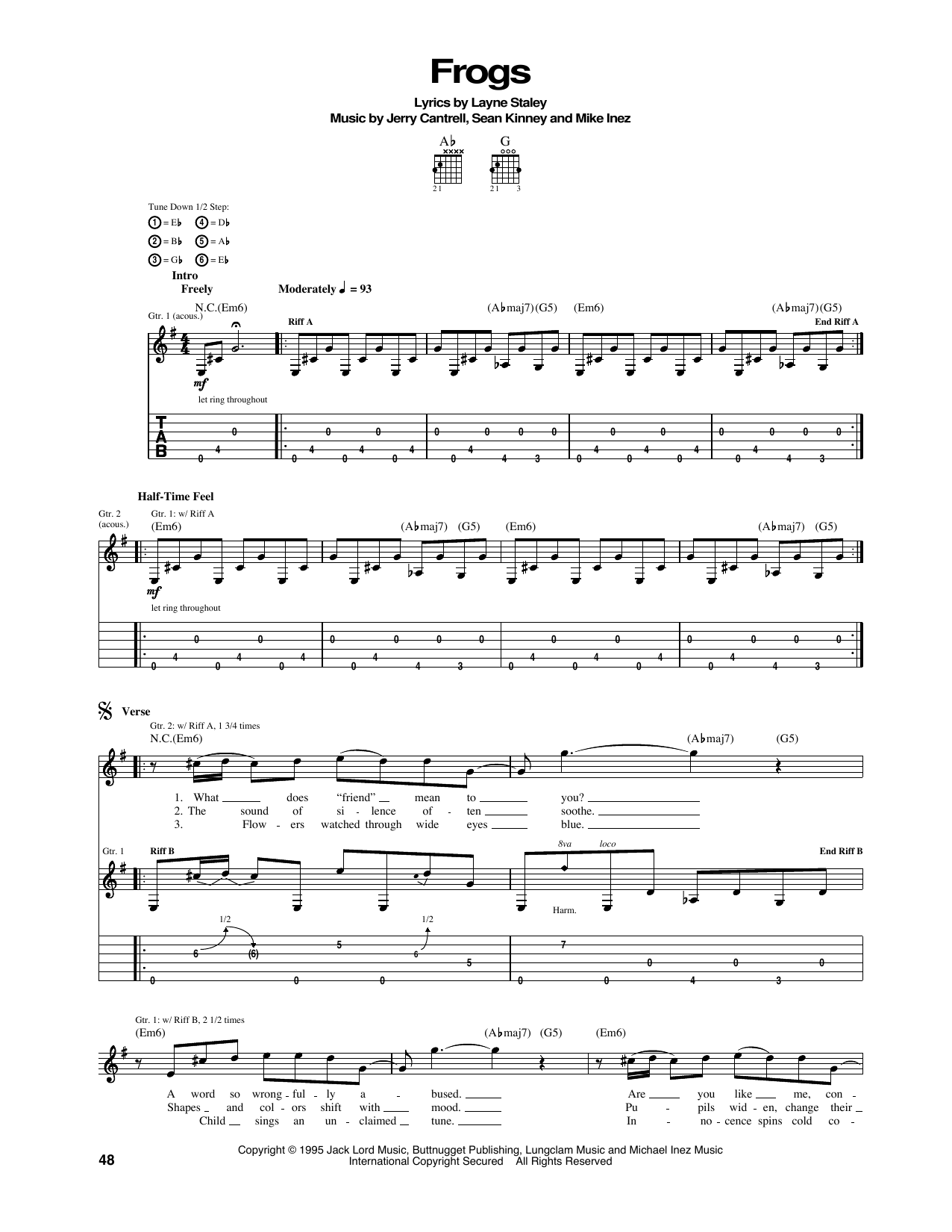 Download Alice In Chains Frogs Sheet Music and learn how to play Guitar Tab PDF digital score in minutes