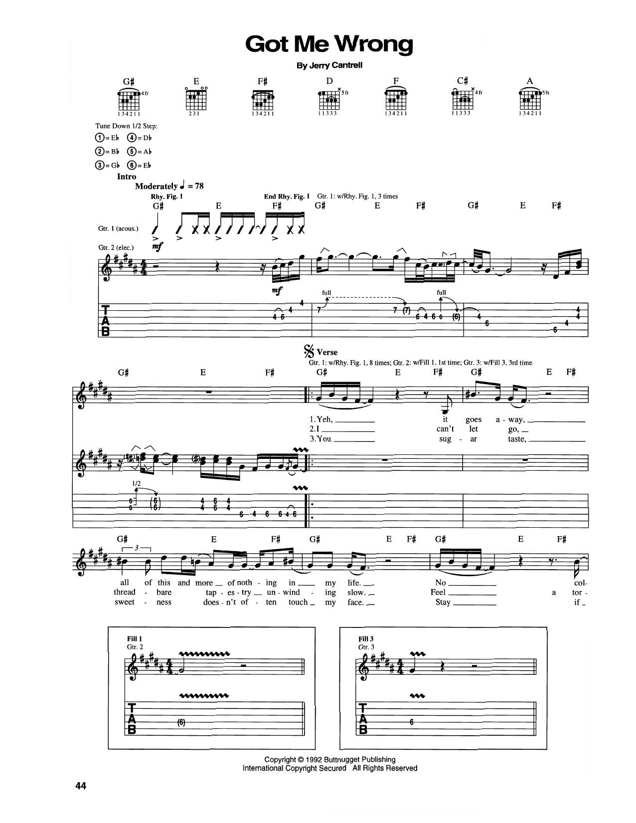 Download Alice In Chains Got Me Wrong Sheet Music and learn how to play Guitar Tab PDF digital score in minutes