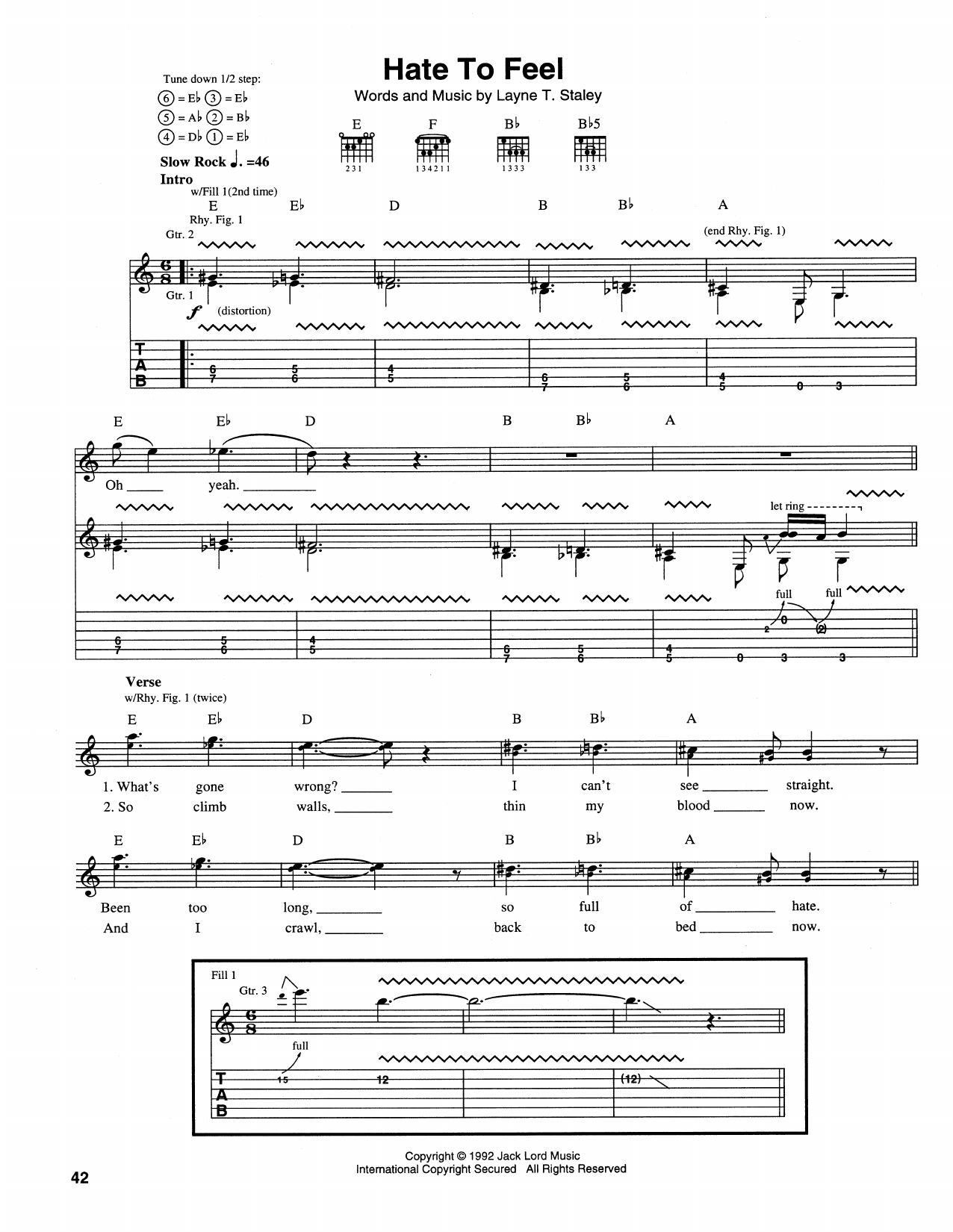 Download Alice In Chains Hate To Feel Sheet Music and learn how to play Guitar Tab PDF digital score in minutes