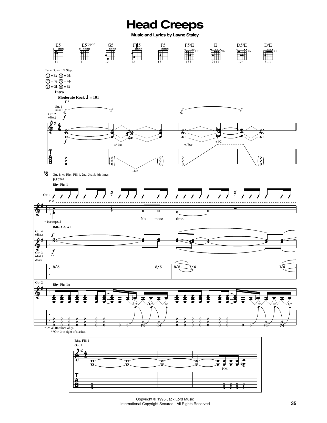 Download Alice In Chains Head Creeps Sheet Music and learn how to play Guitar Tab PDF digital score in minutes