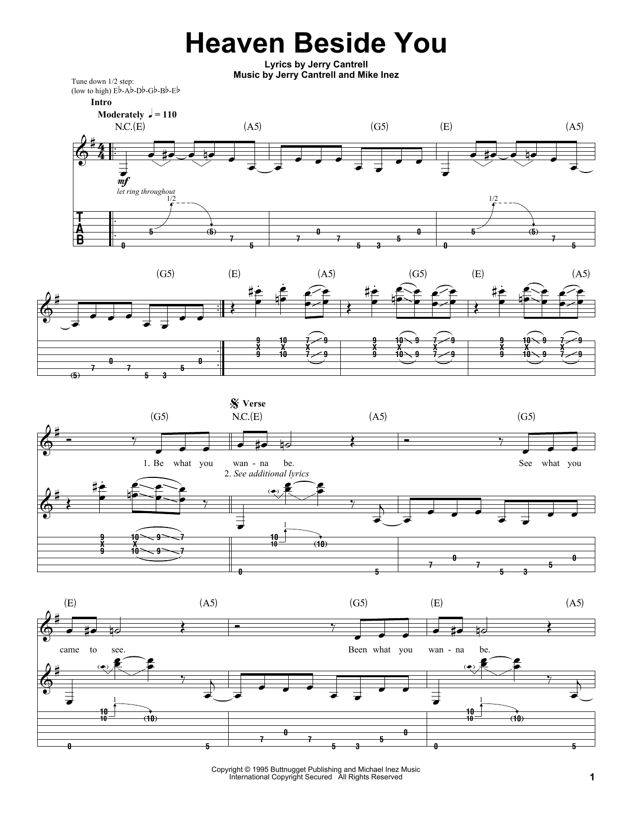 Download Alice In Chains Heaven Beside You Sheet Music and learn how to play Easy Guitar Tab PDF digital score in minutes