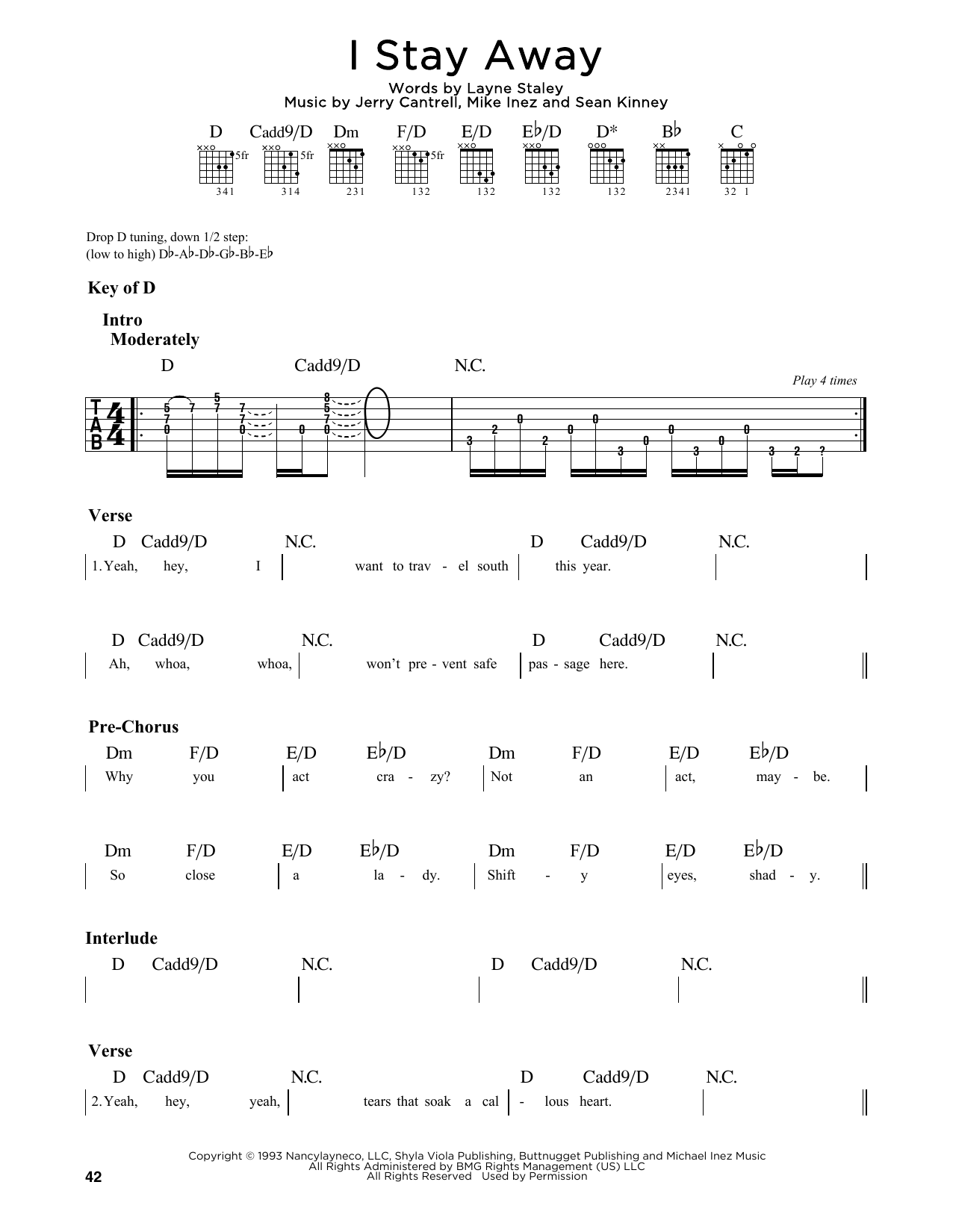 Download Alice In Chains I Stay Away Sheet Music and learn how to play Guitar Lead Sheet PDF digital score in minutes