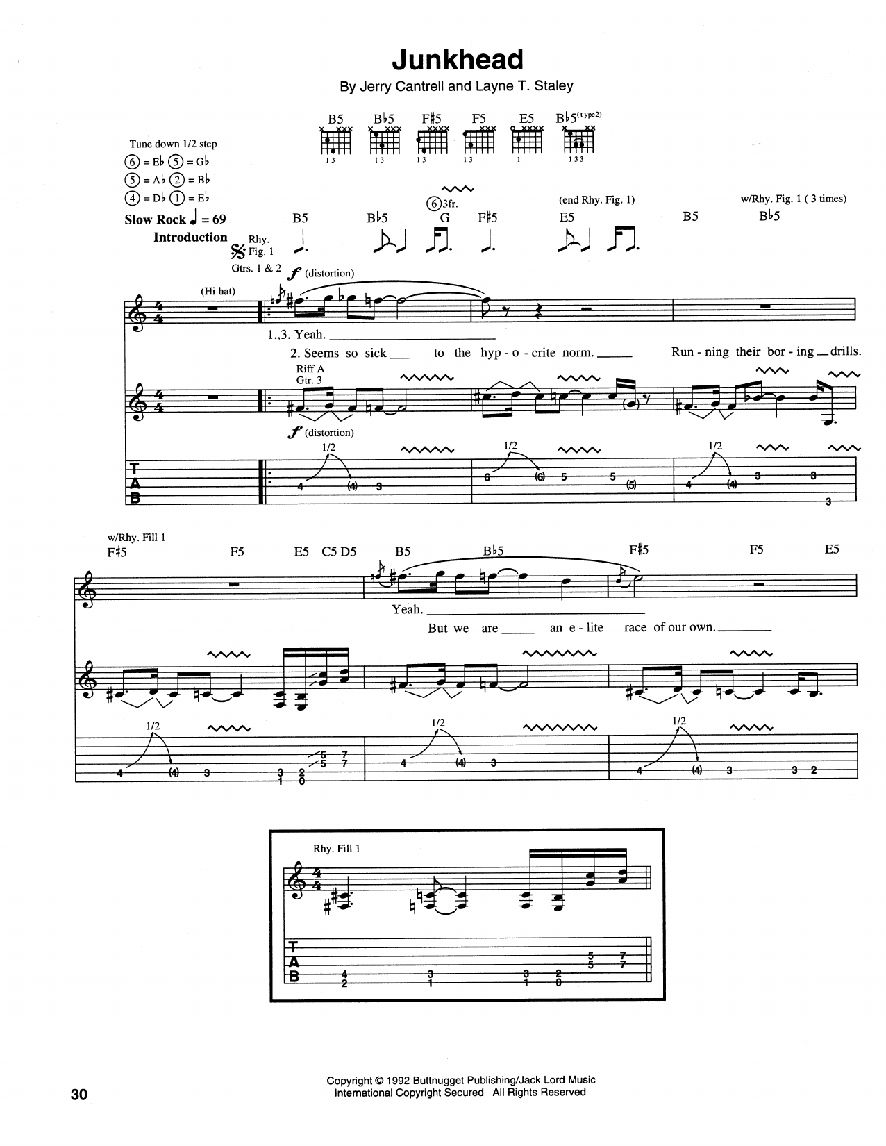 Download Alice In Chains Junkhead Sheet Music and learn how to play Guitar Tab PDF digital score in minutes