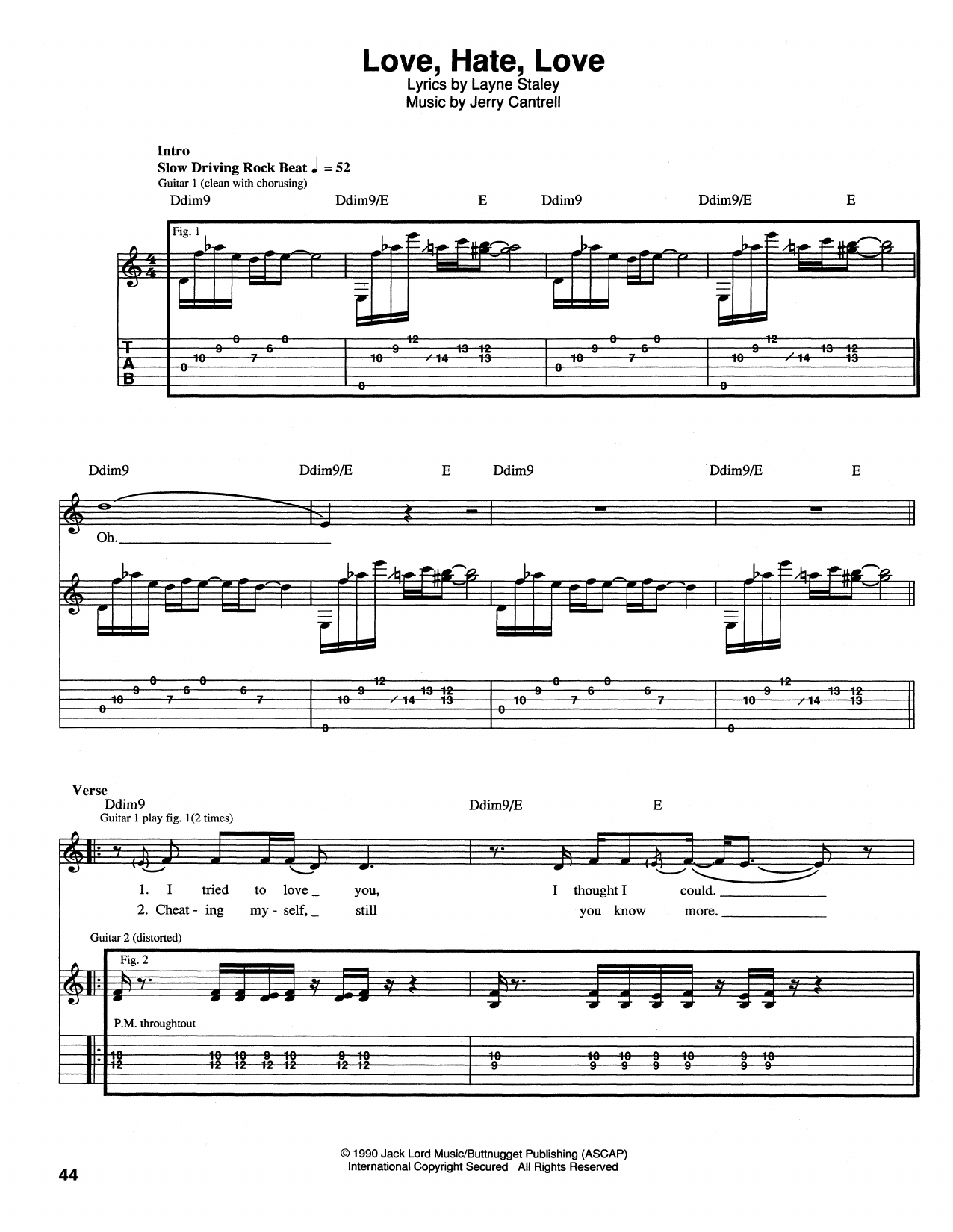 Download Alice In Chains Love, Hate, Love Sheet Music and learn how to play Guitar Tab PDF digital score in minutes