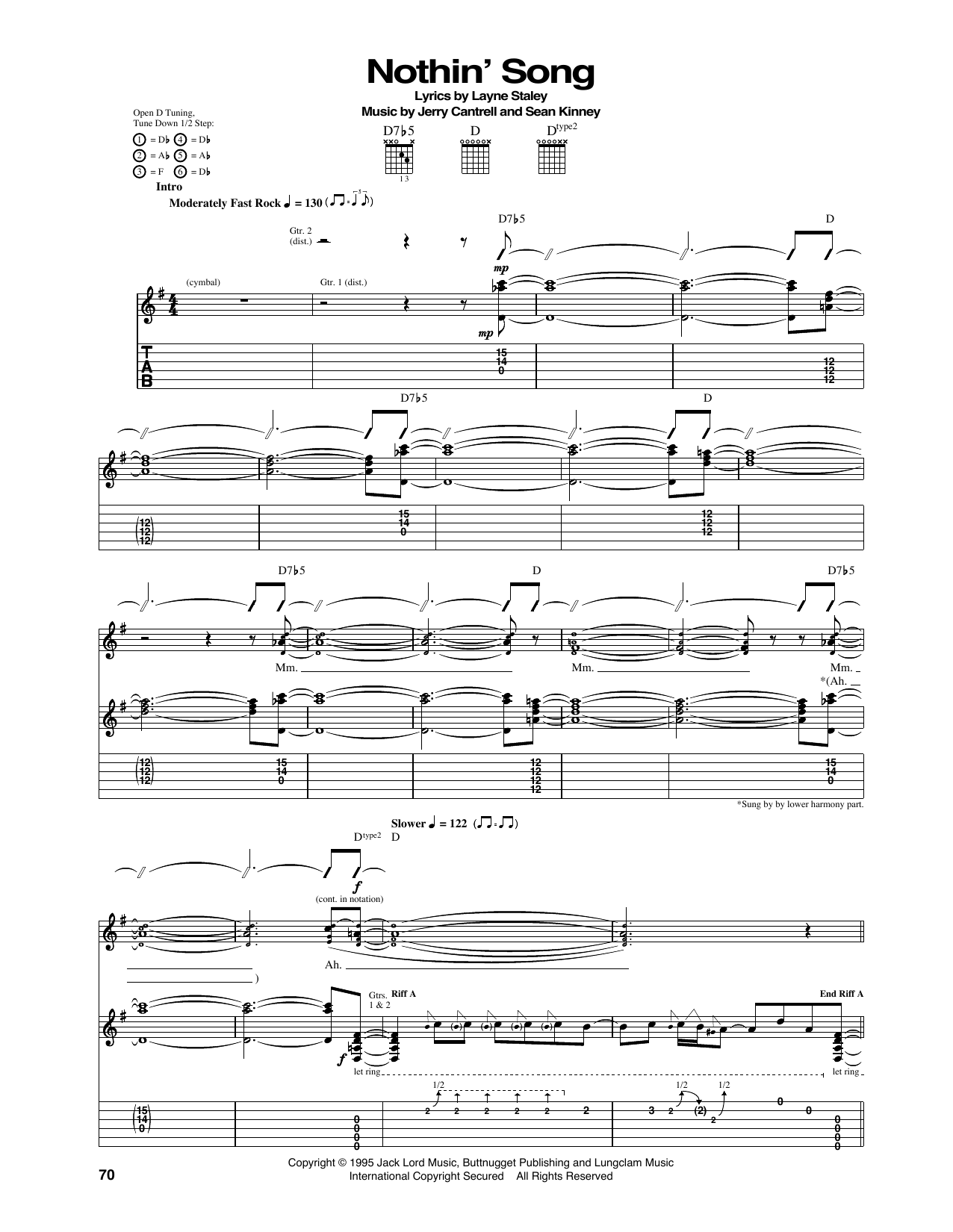 Download Alice In Chains Nothin' Song Sheet Music and learn how to play Guitar Tab PDF digital score in minutes