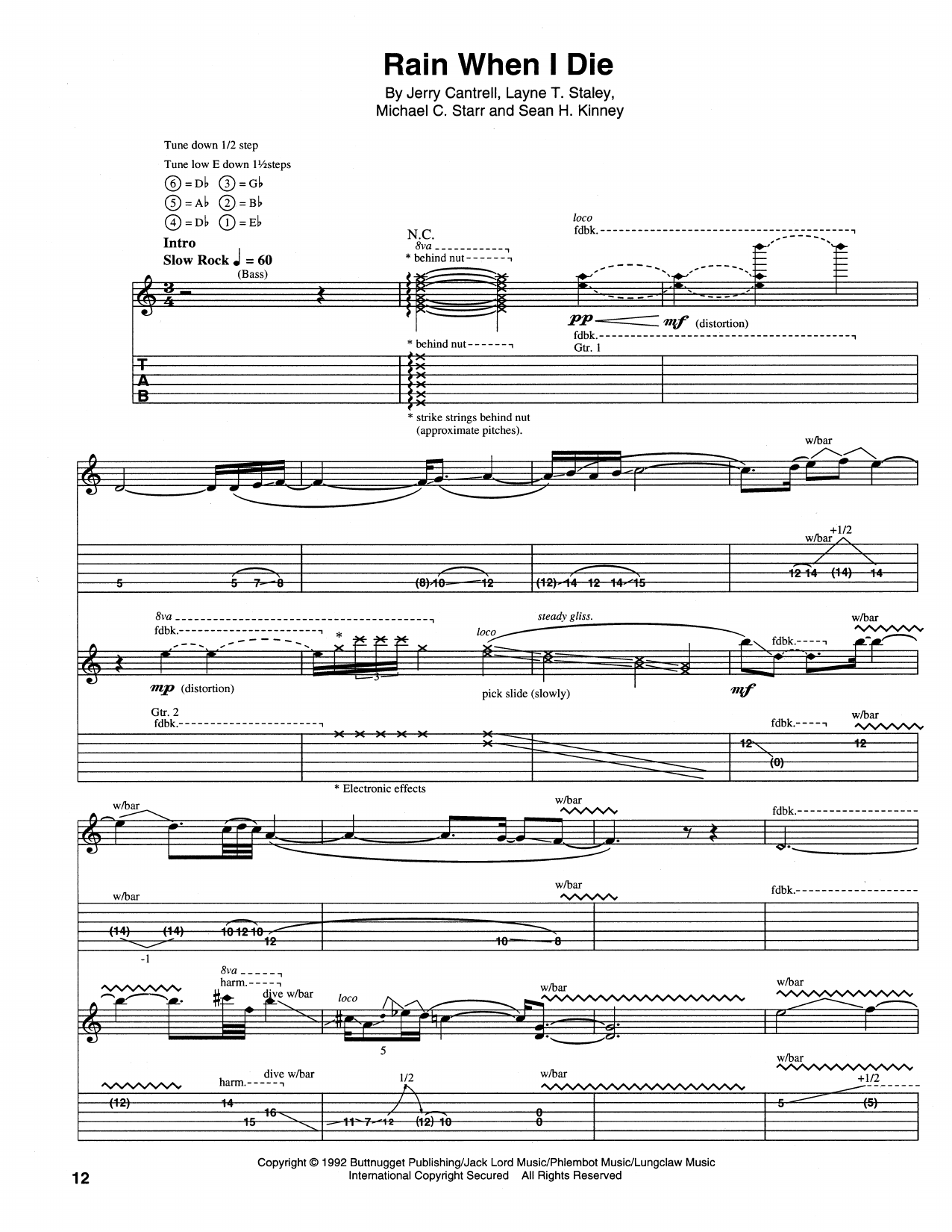 Download Alice In Chains Rain When I Die Sheet Music and learn how to play Guitar Tab PDF digital score in minutes